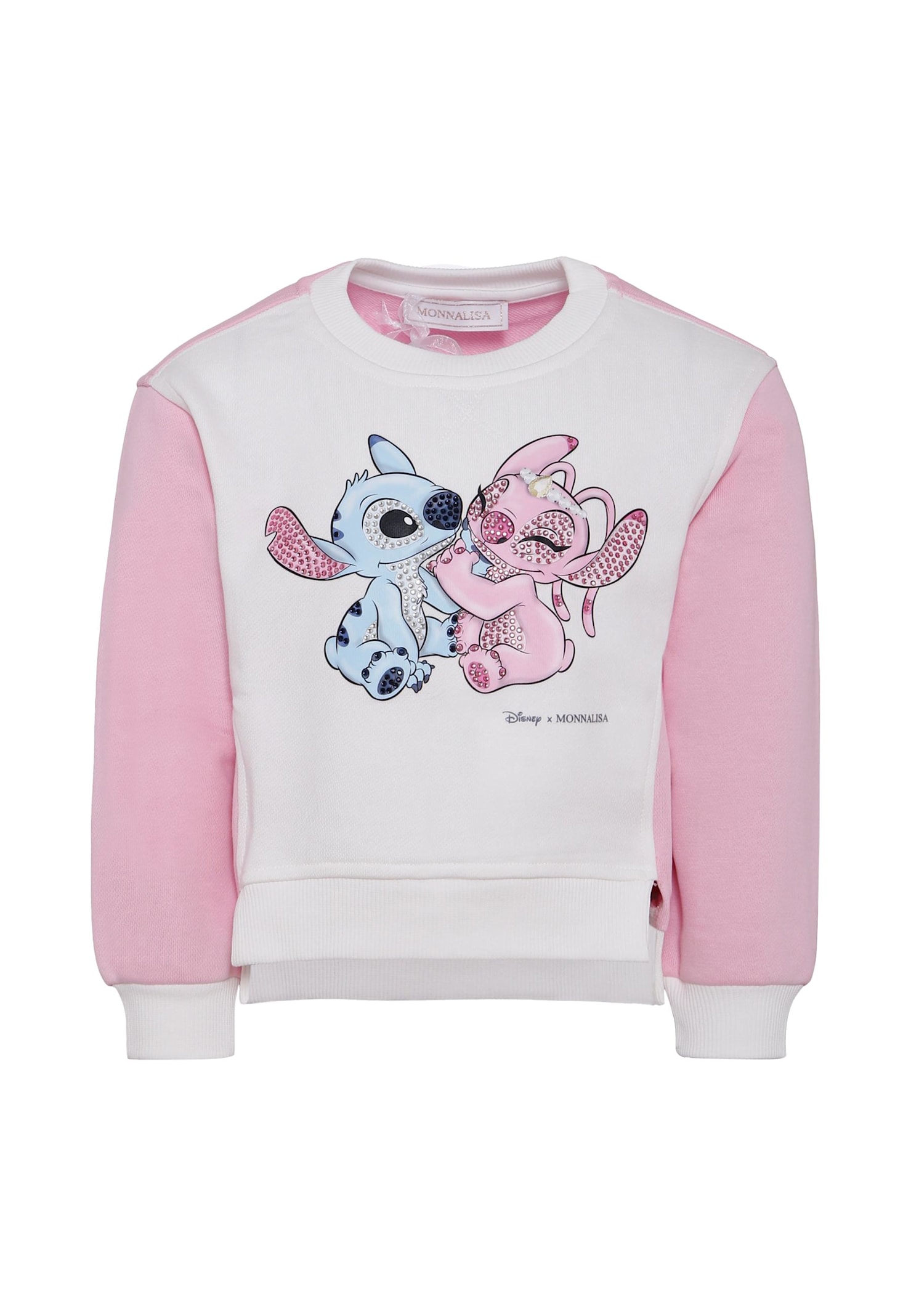 Monnalisa Pink Sweatshirt With Stitch & Angel Print In Pink