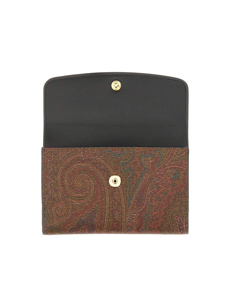 Shop Etro Essential Paisley Printed Foldover Wallet In Black/brown
