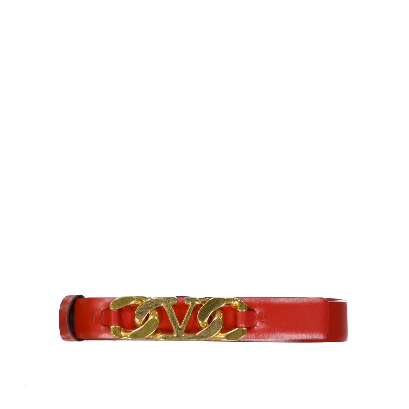 Shop Valentino Garavani Vlogo Chain Leather Belt In Red