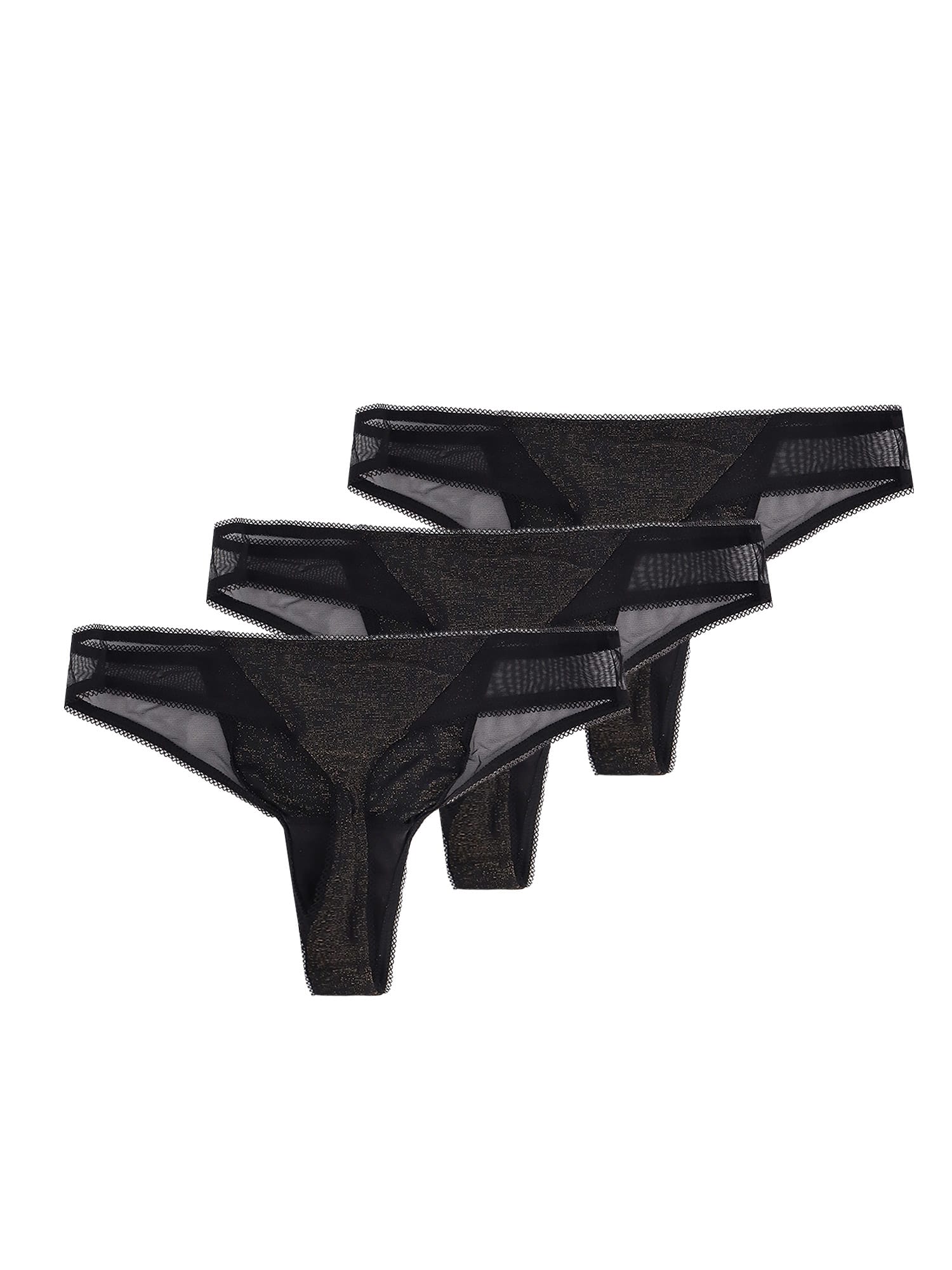 Hugo Boss Lurex Thong Tripack With Lace Trim In Black