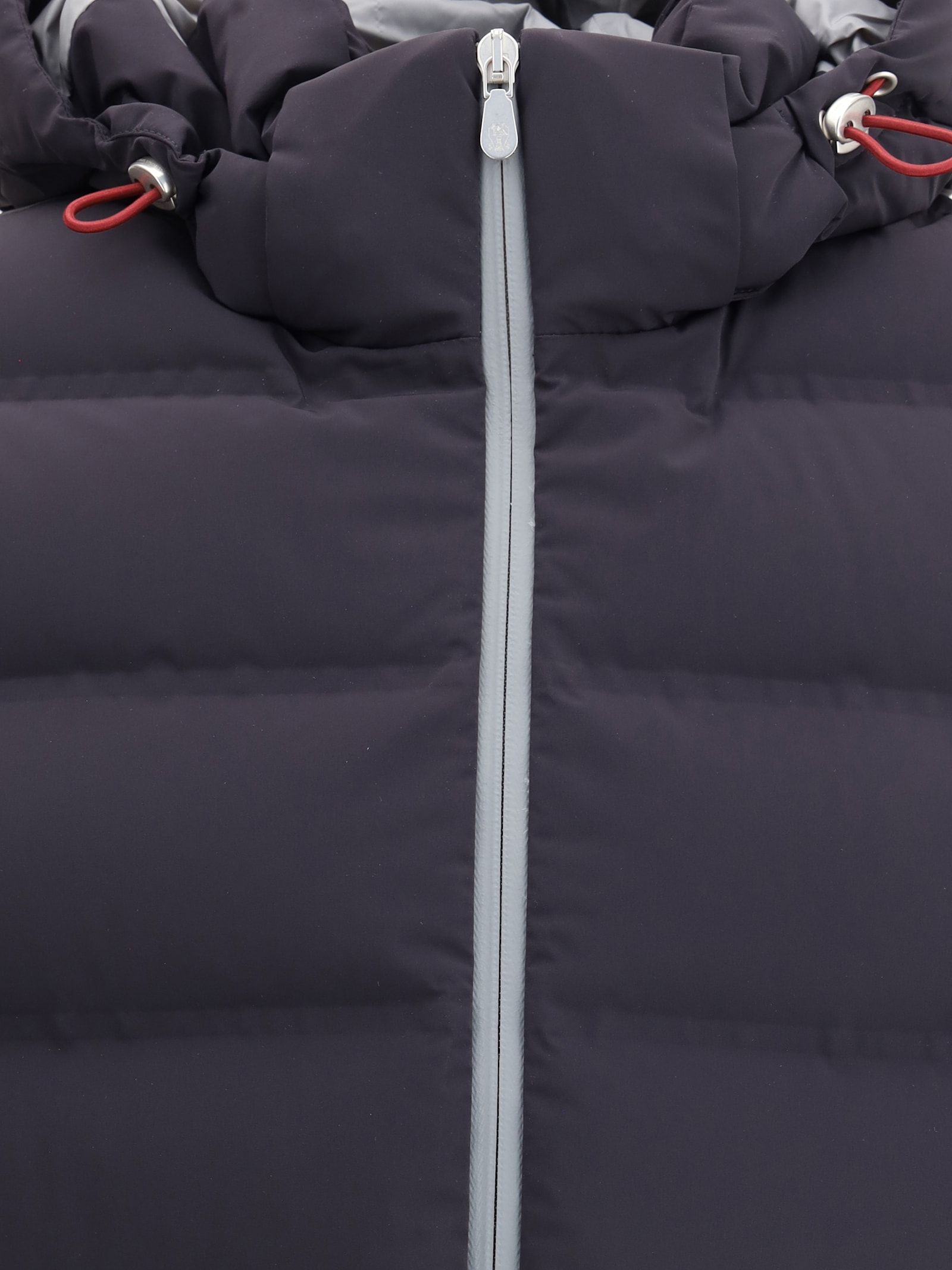 Brunello Cucinelli Hooded Design Quilted Down Vest In Blue