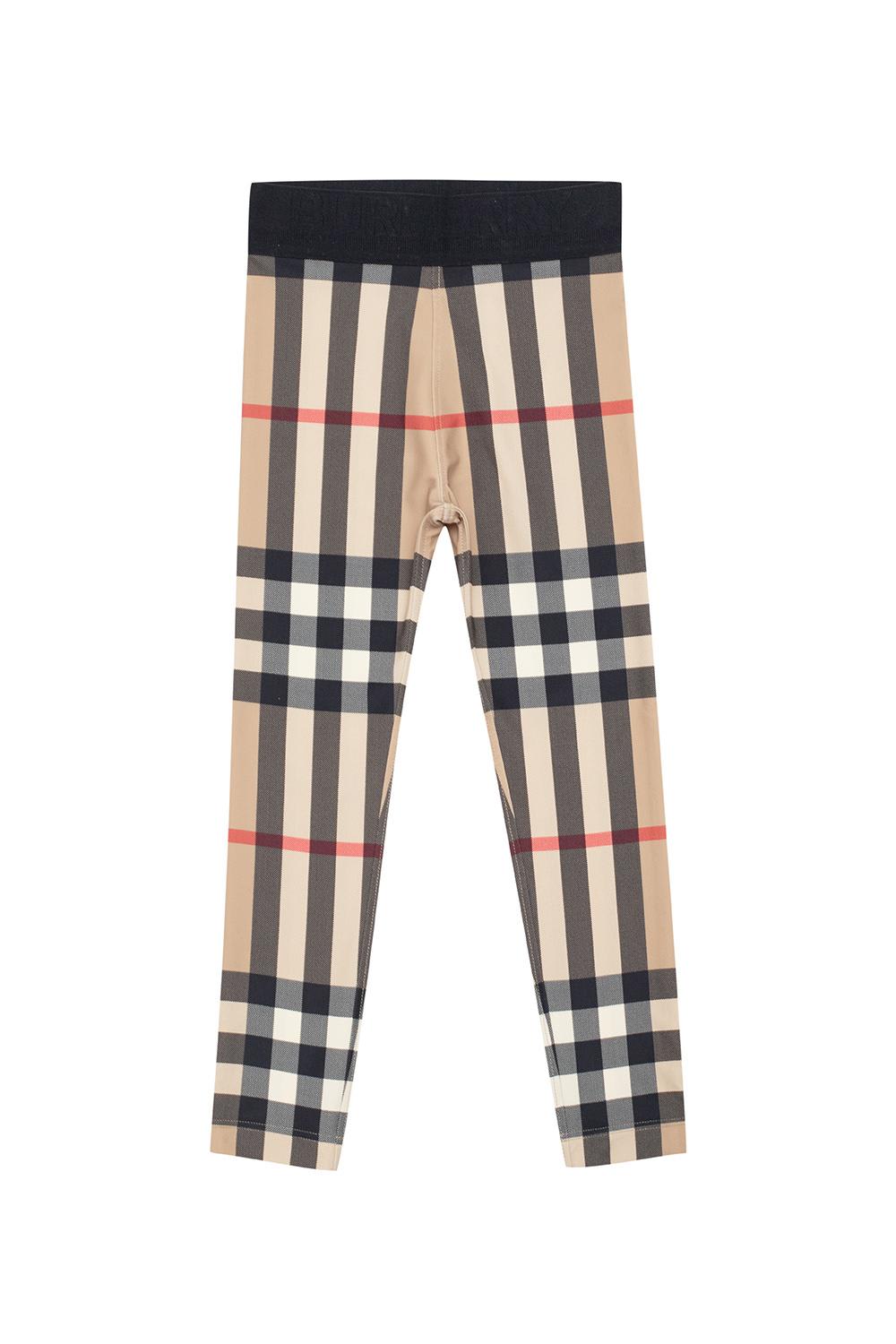 Shop Burberry Checked Leggings In Archive Beige