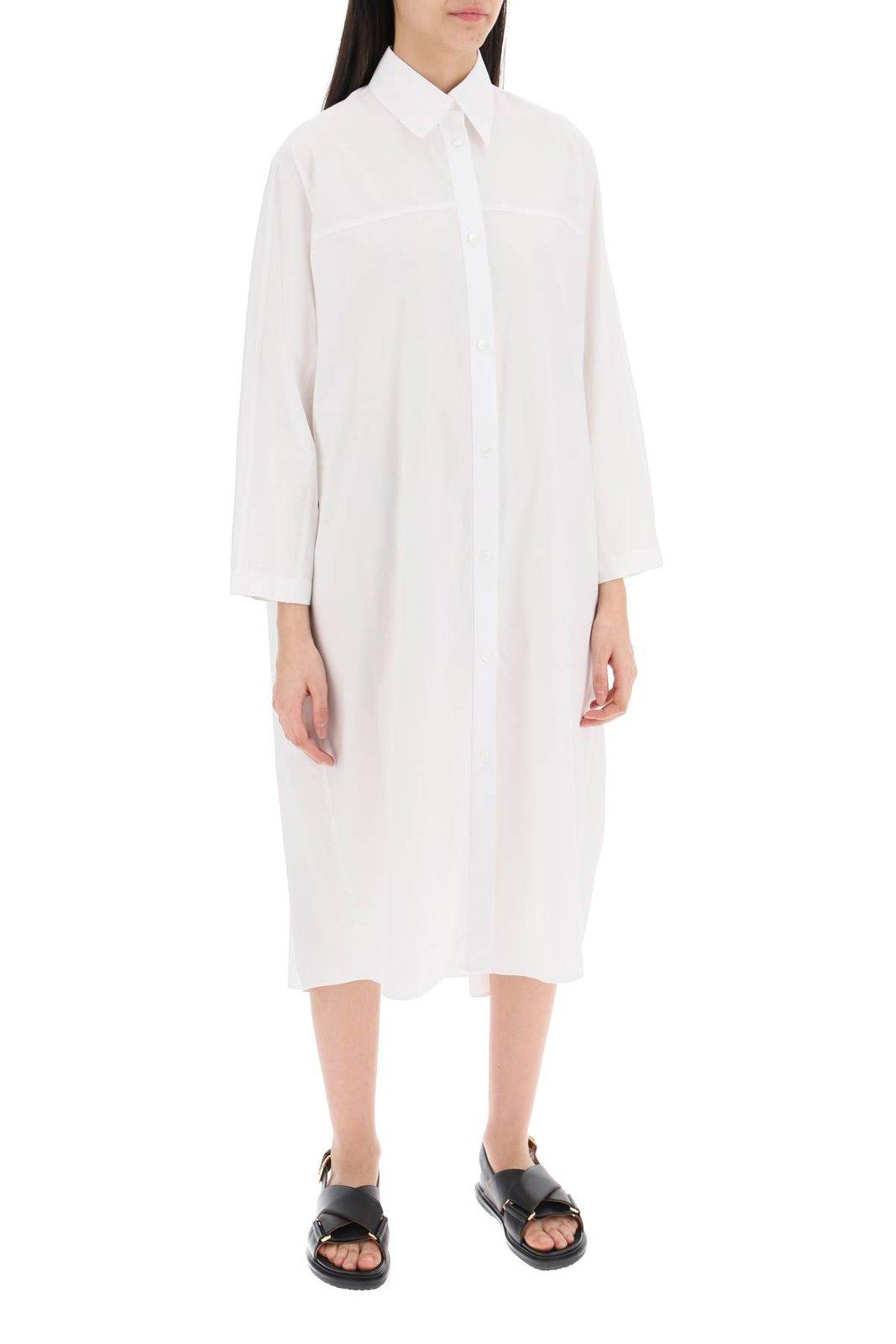 Shop Marni Long-sleeved Midi Shirt Dress In Bianco