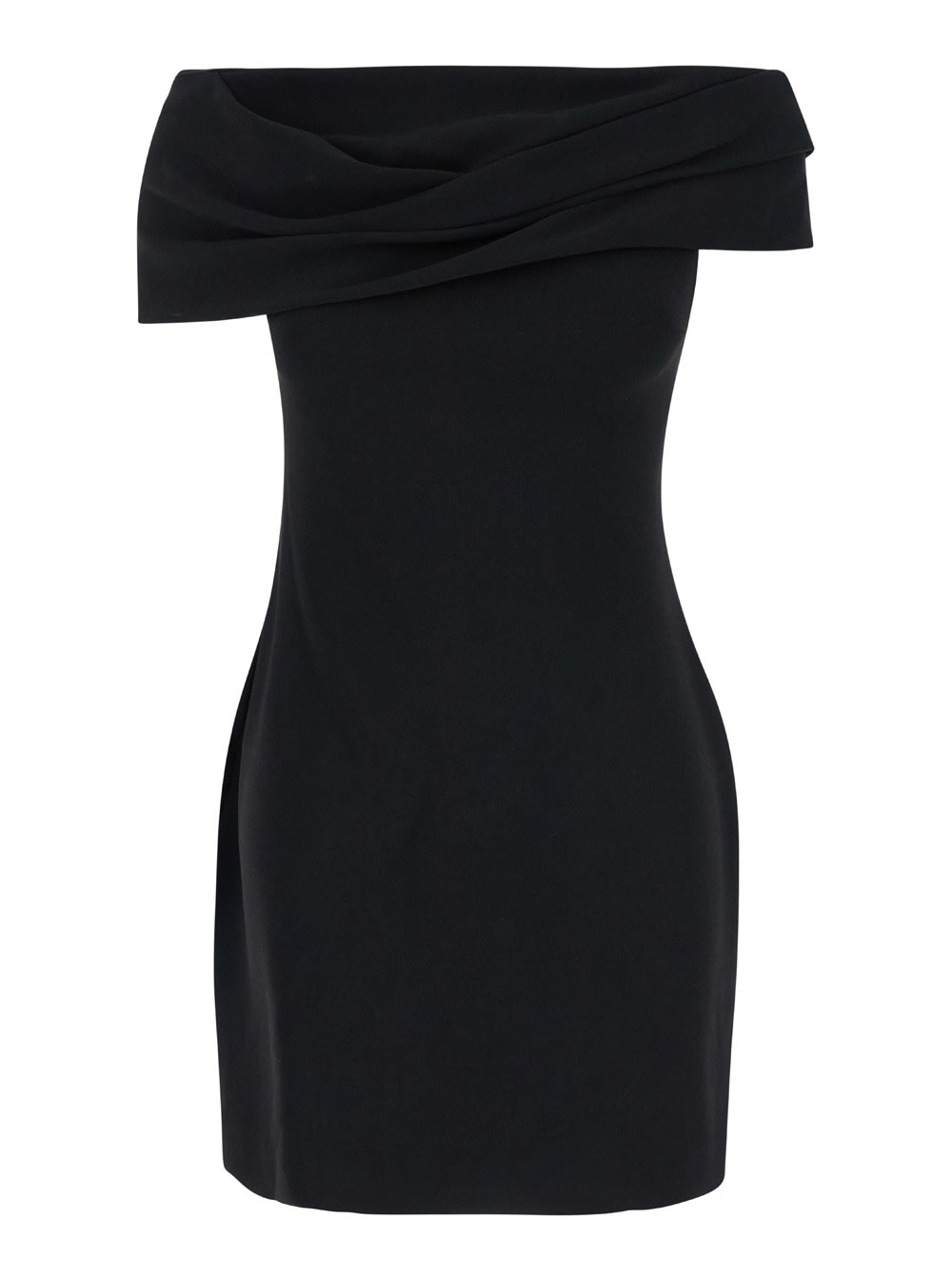 Shop Solace London Neve Black Off-shoulder Mini Dress With Bardot Neckline In Tech Fabric Woman