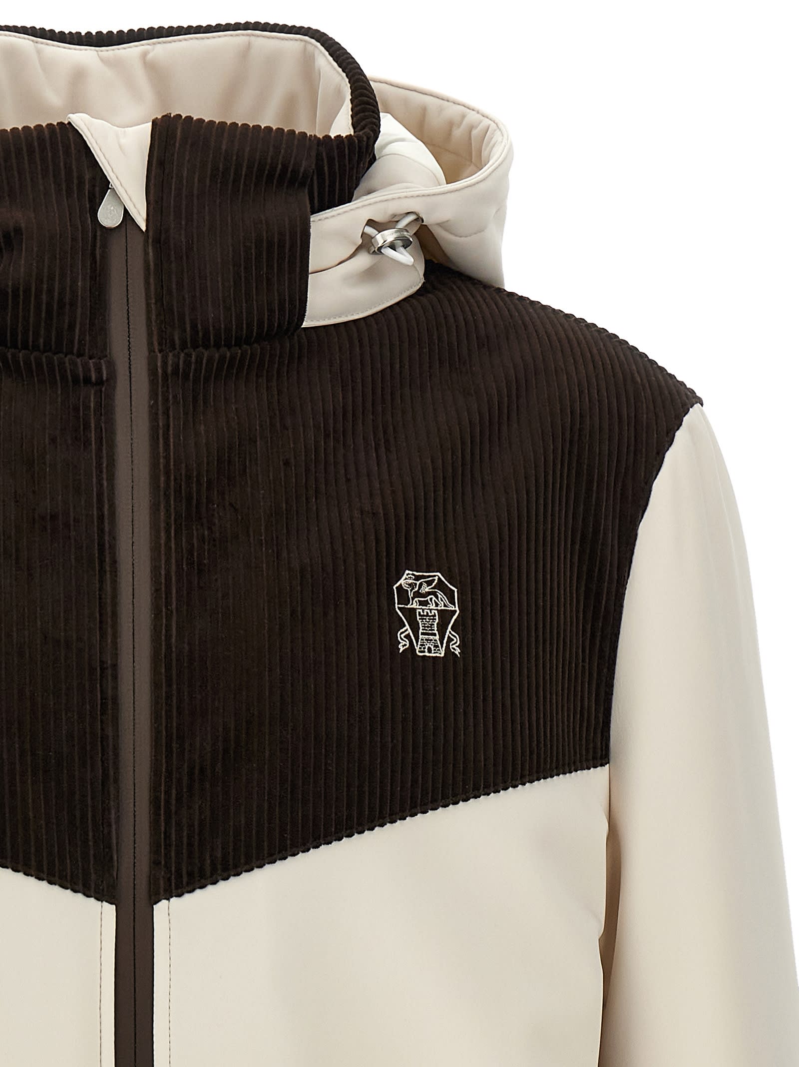 Brunello Cucinelli Corduroy Insert Ski Jacket In Neutral