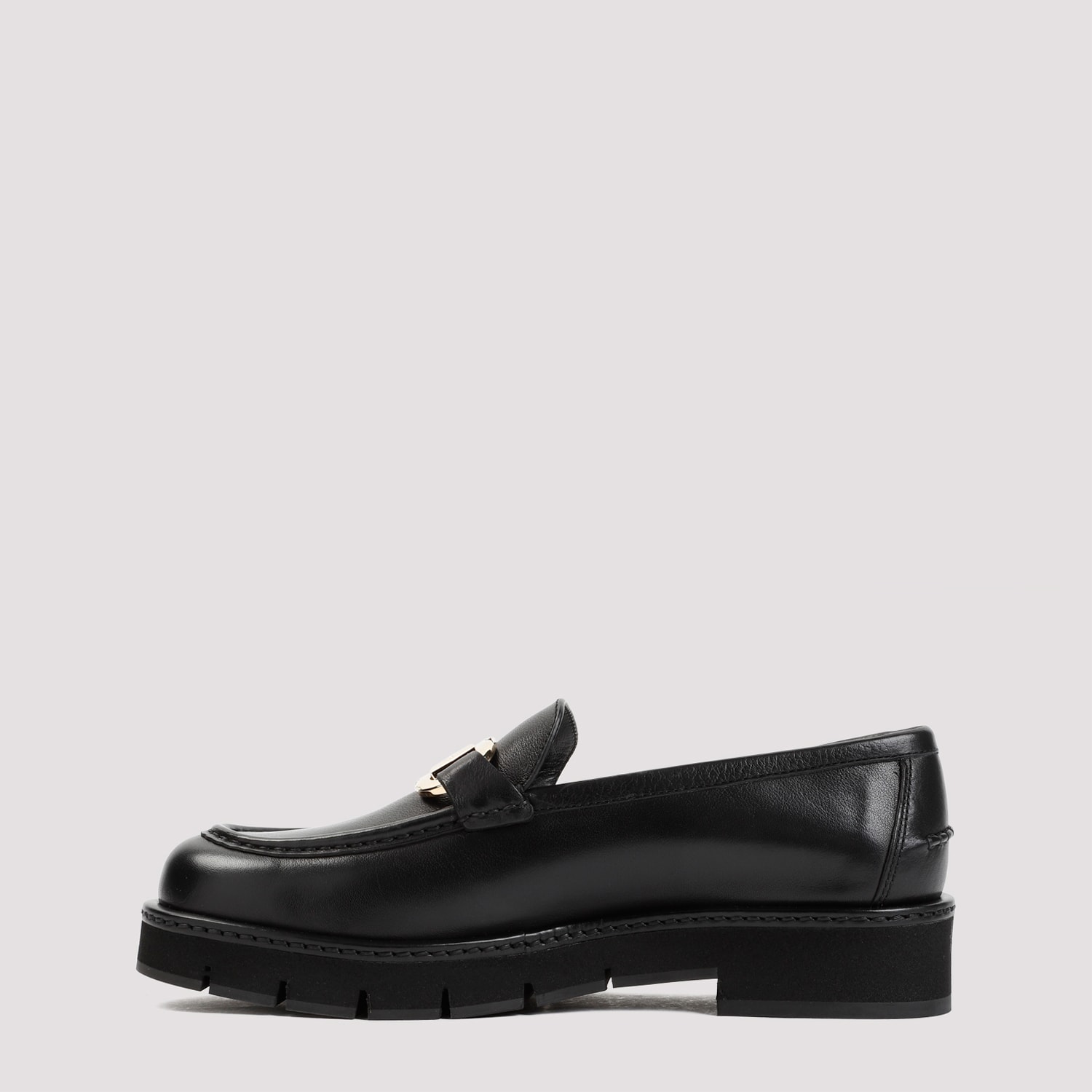 Ferragamo Black Gancini Ornament Loafers In Black