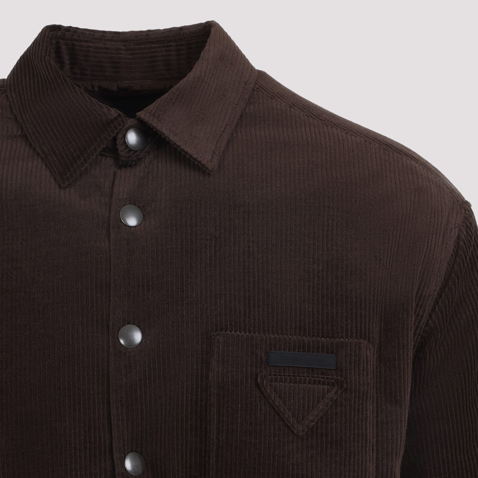 Prada Long Sleeve Corduroy Shirt Chest Pocket In Brown