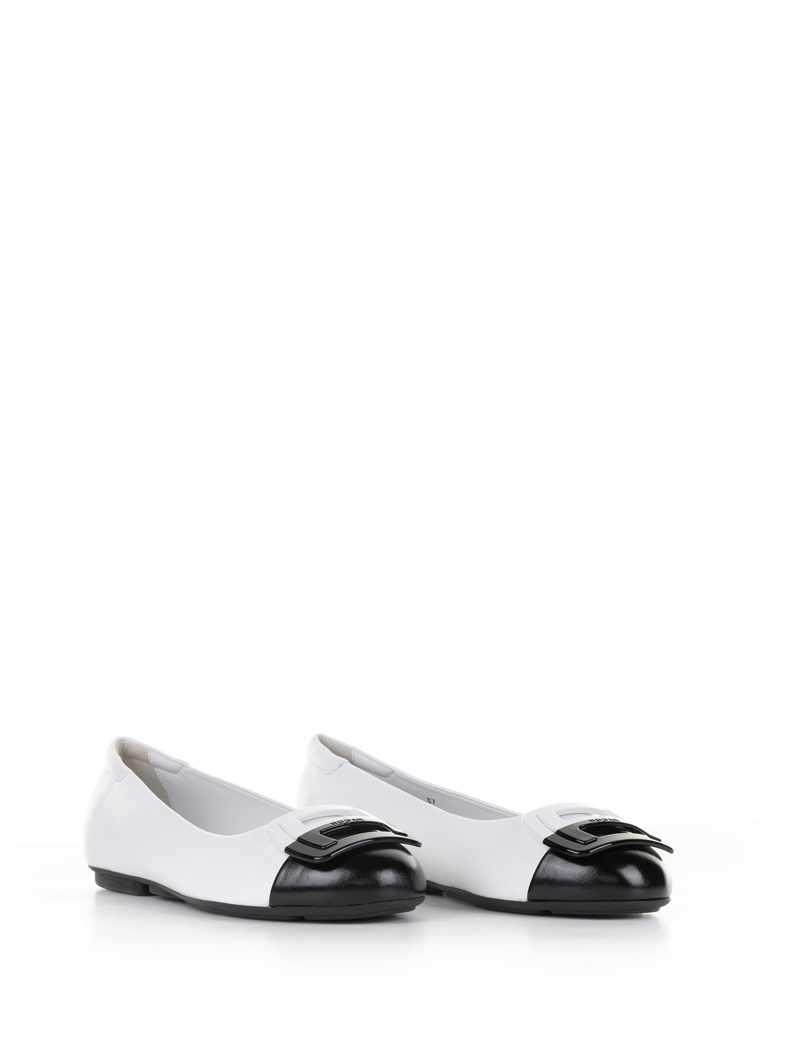 Shop Hogan Ballerina H661 Two-tone With Patent Inserts In Bianco Nero