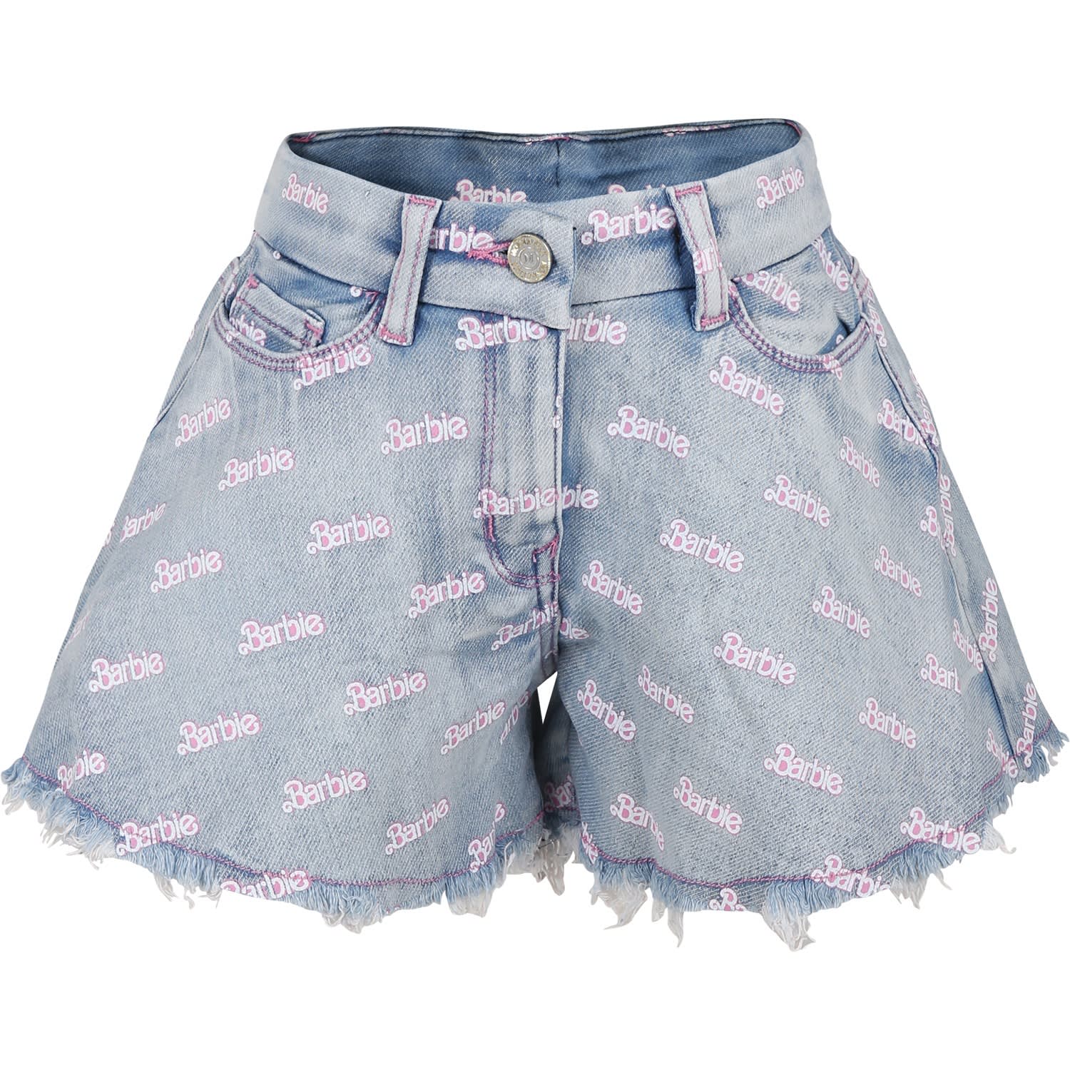 Shop Monnalisa Blue Shorts For Girl With All-over Writing In Navy