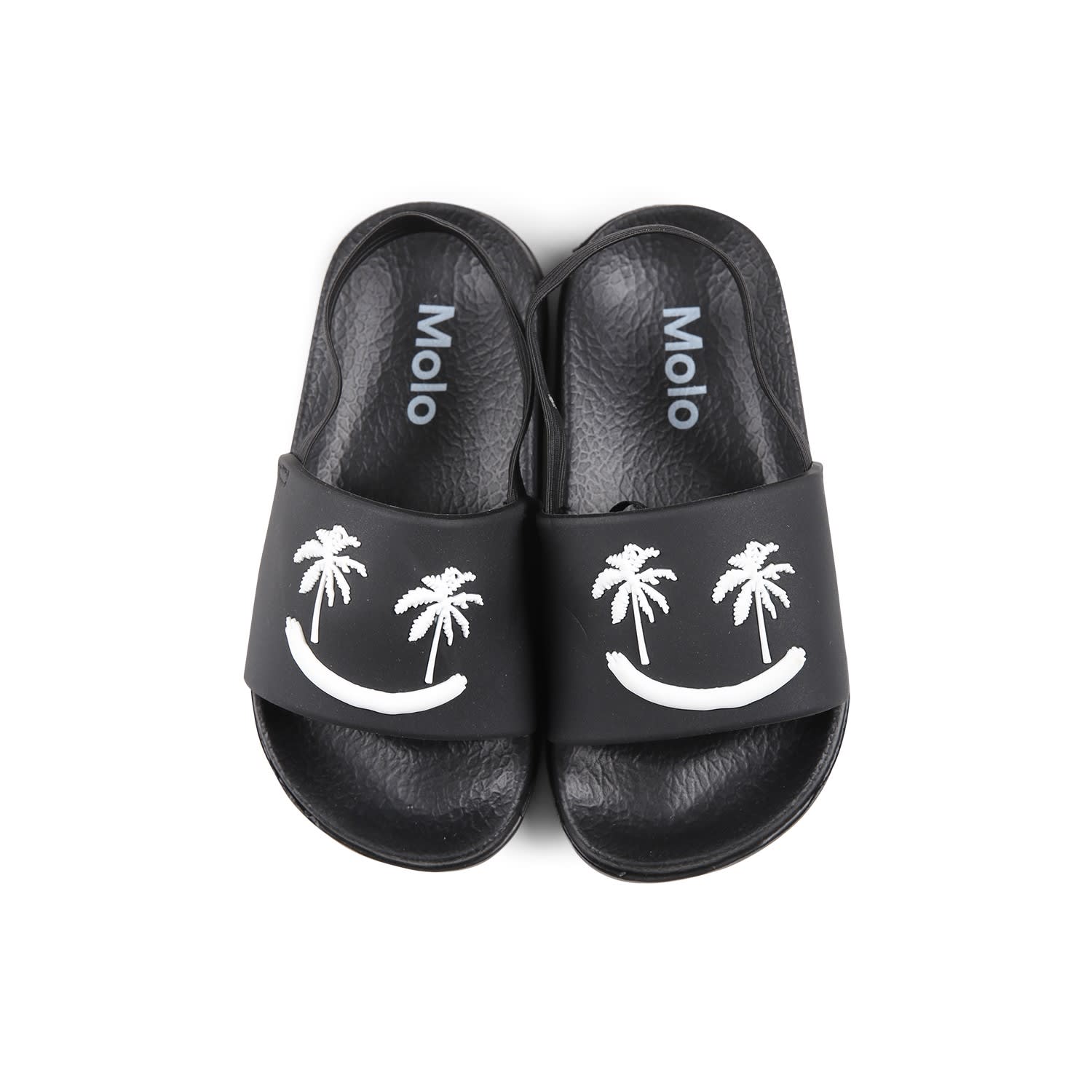 Molo Black Slippers For Kids With Smiley In Black
