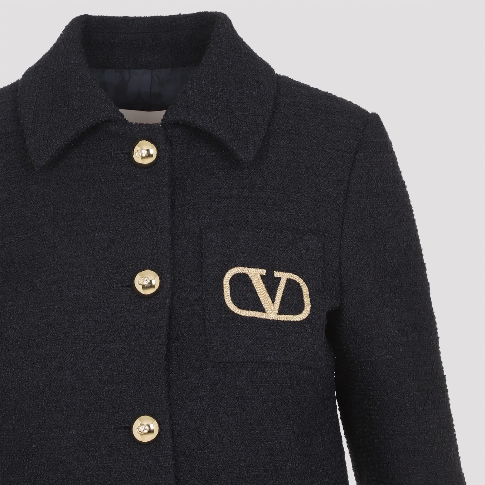 Shop Valentino V-logo Tweed Blazer In Navy