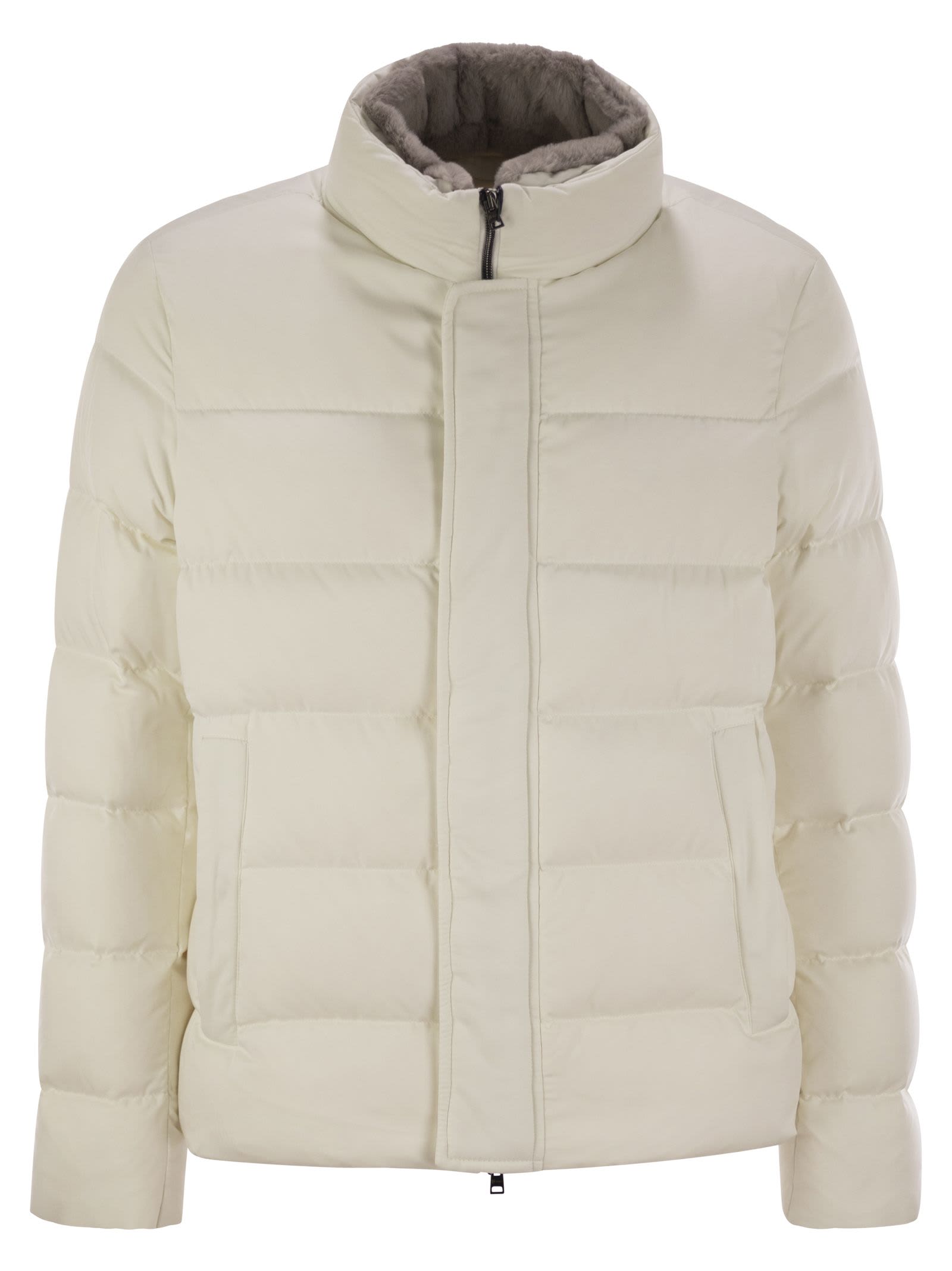 Shop Herno Short Down Jacket With Detachable Fur Insert In White