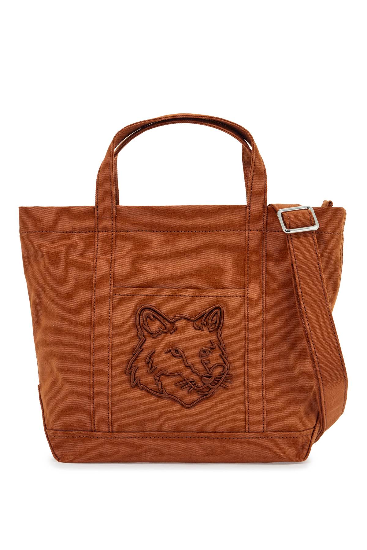 Maison Kitsuné Light Brown Cotton Tote Bag With Fox Embroidery