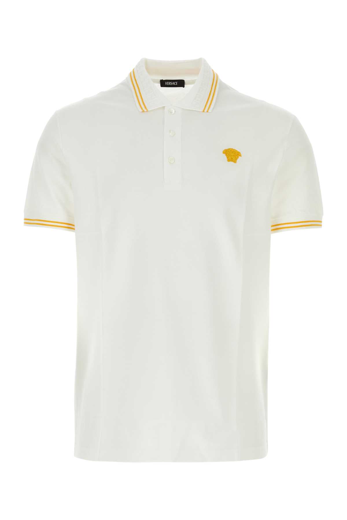 Shop Versace White Piquet Polo Shirt In Opticalwhite