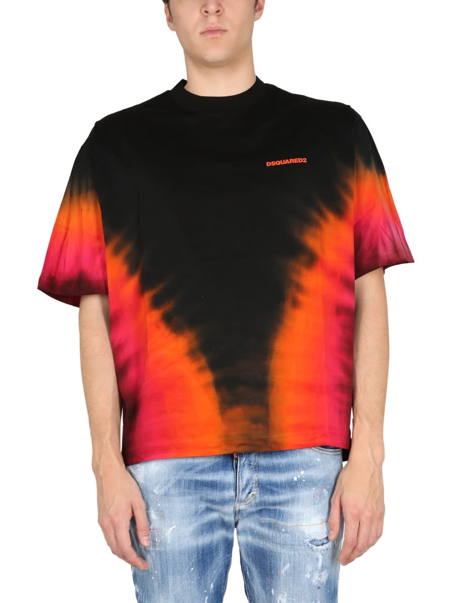 Dsquared2 Gradient Effect Flame Drop Crew-neck T-shirt In Multicolour