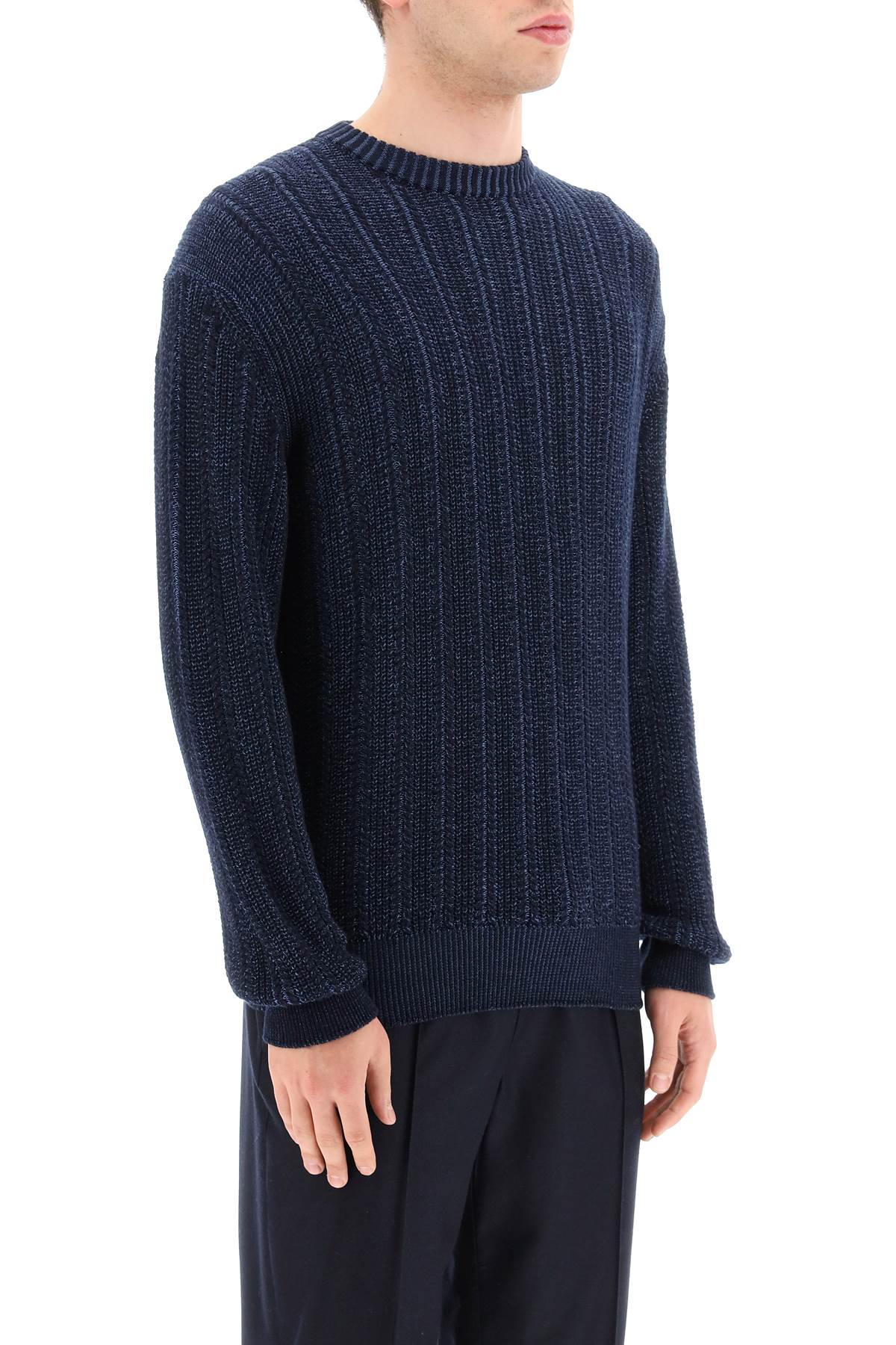 Shop Agnona Cashmere, Silk And Cotton Sweater In Eclipse (blue)