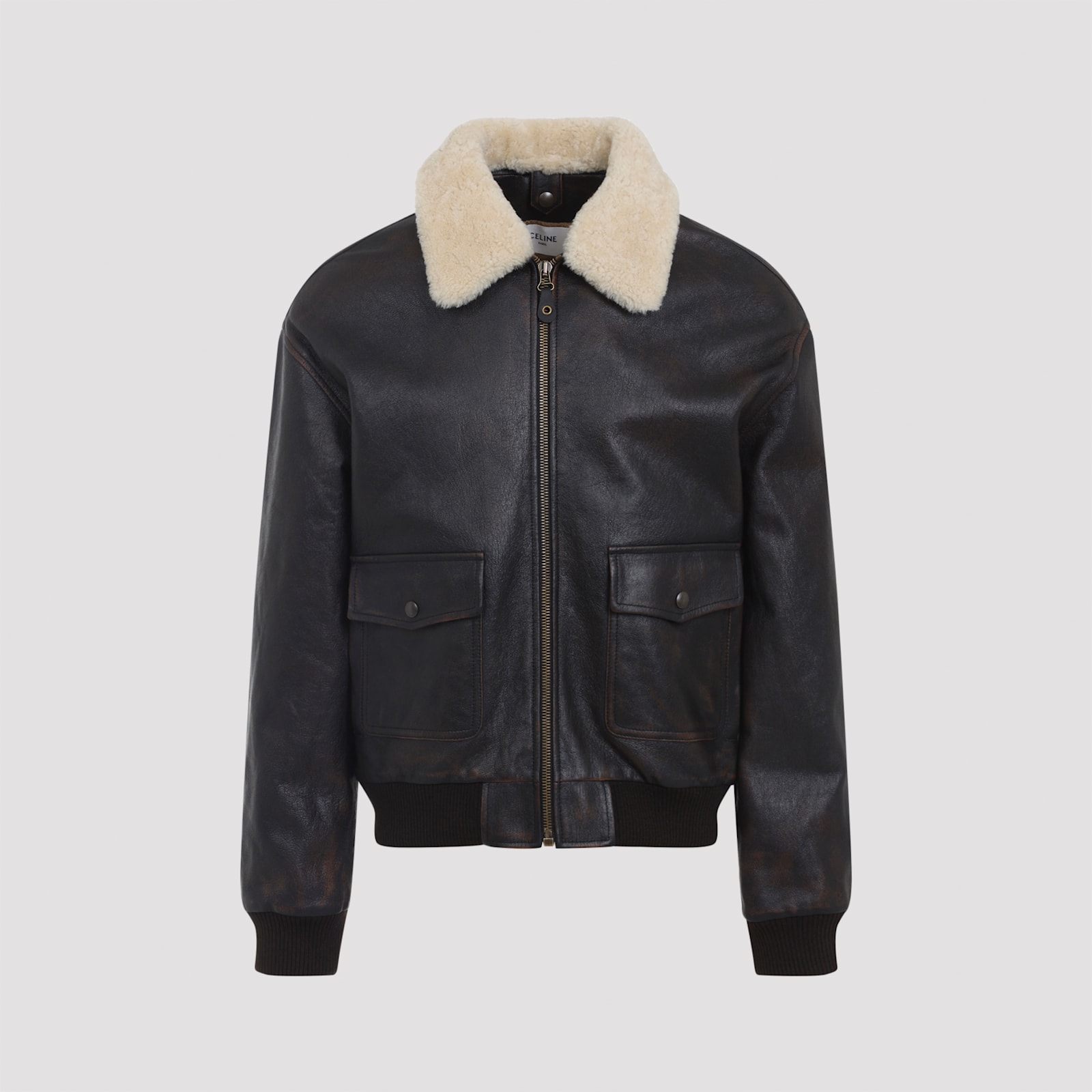 Celine Aviator Jacket With Ribbed Cuffs And Hem In Black