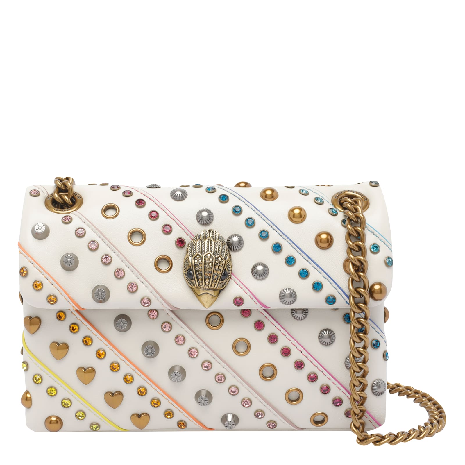 Kurt Geiger Kensington Embellished Chain Shoulder Bag In White