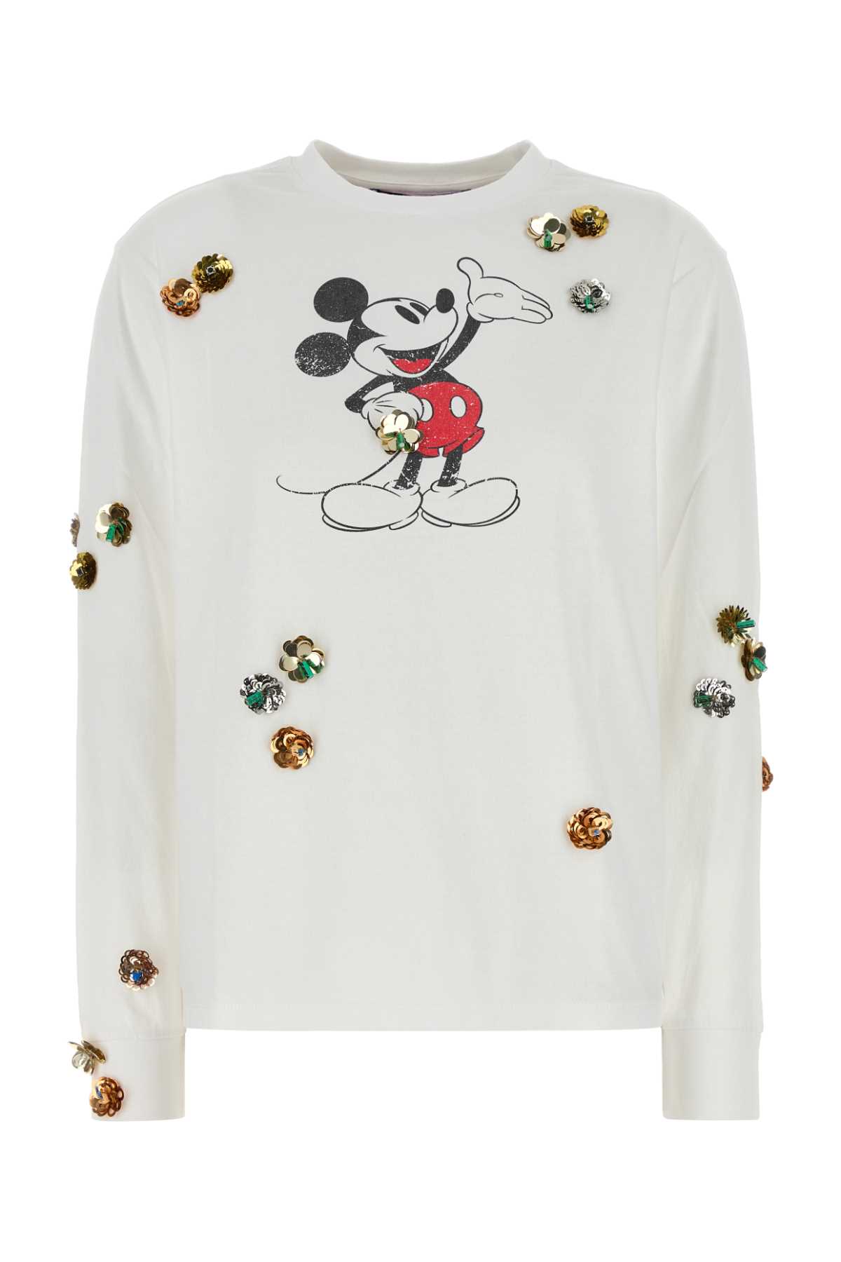 Coperni Cotton Mickey T-shirt With Embellishments And Graphic Print In Whitemulticolour