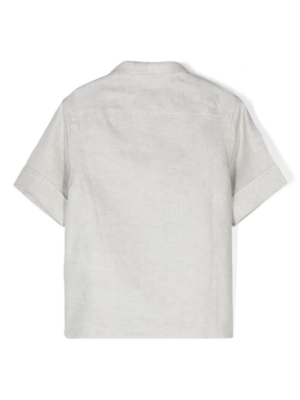 Shop Eleventy Grey Linen Short-sleeved Shirt