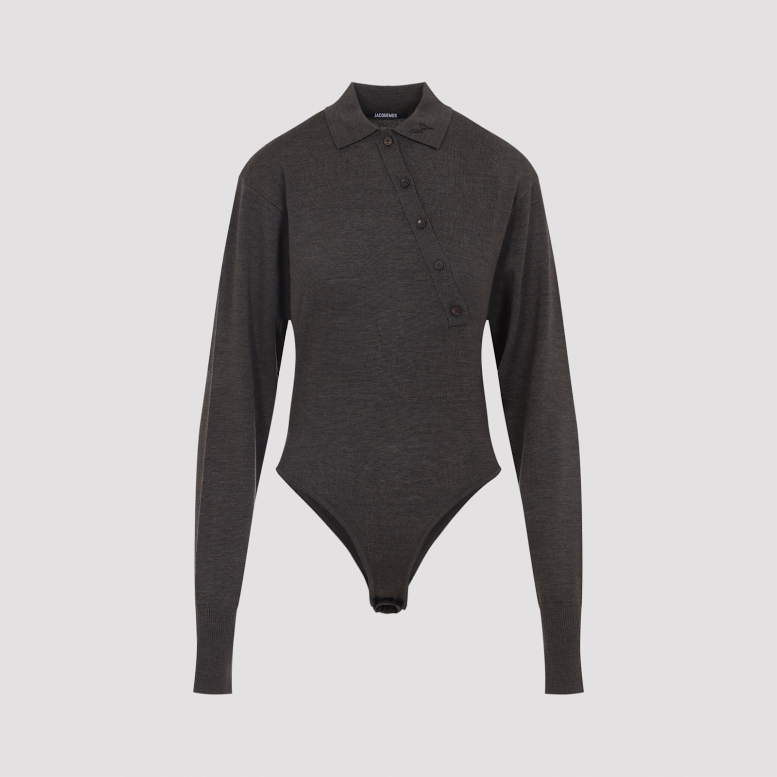 Jacquemus Merino Wool Blend Fitted Bodysuit In Brown