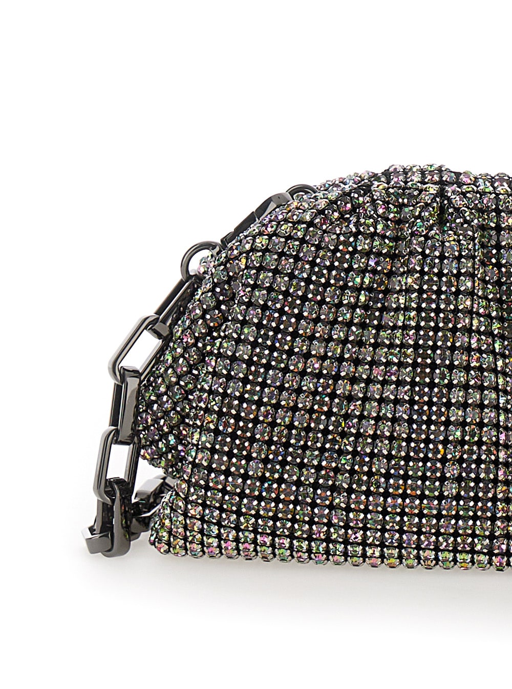 Shop Self-portrait Metallic Clutch With Chain In Fabric With All-over Rhinestones Woman