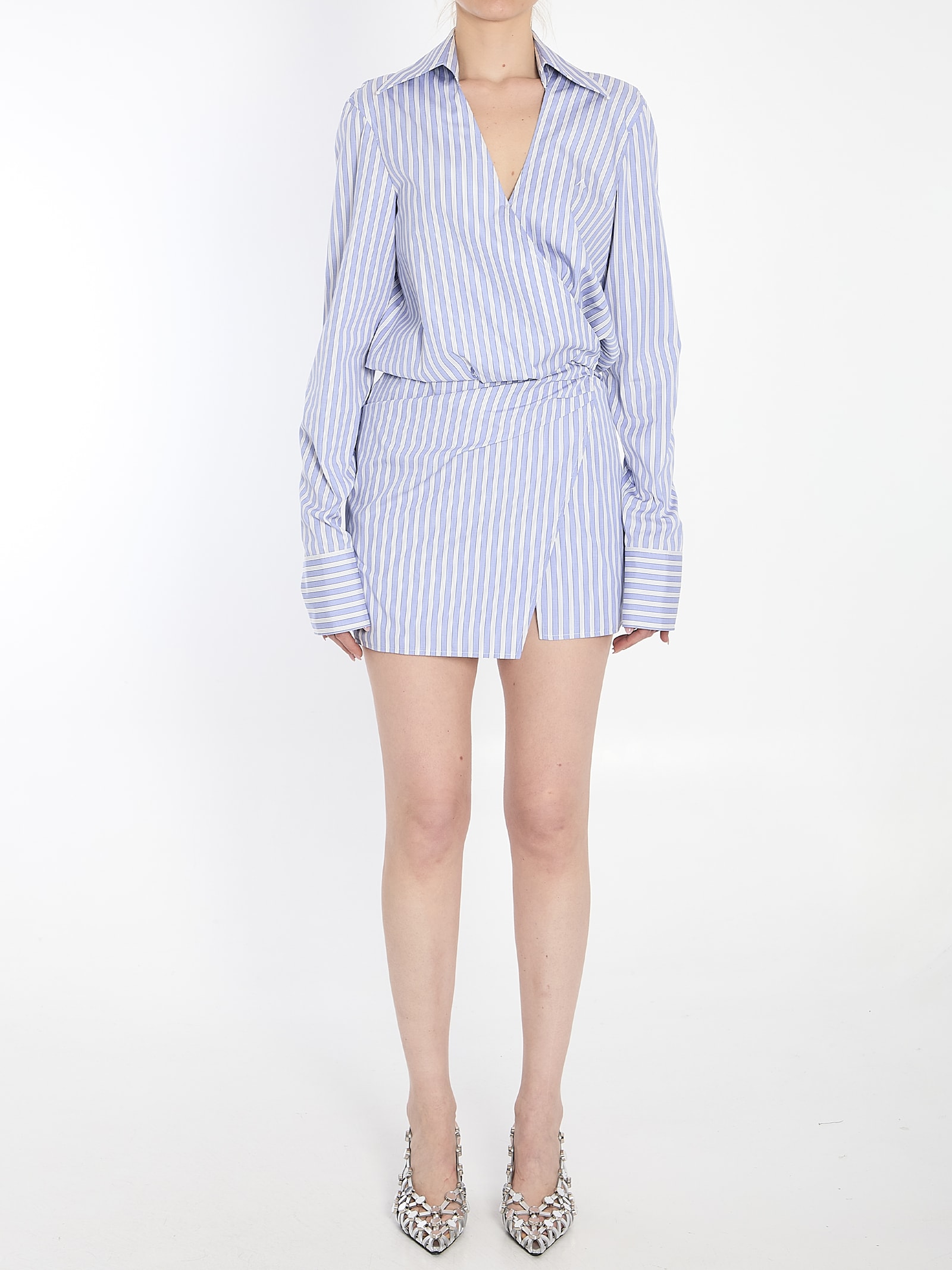 Attico Mini Dress With Stripes And Wrap Design In Blue