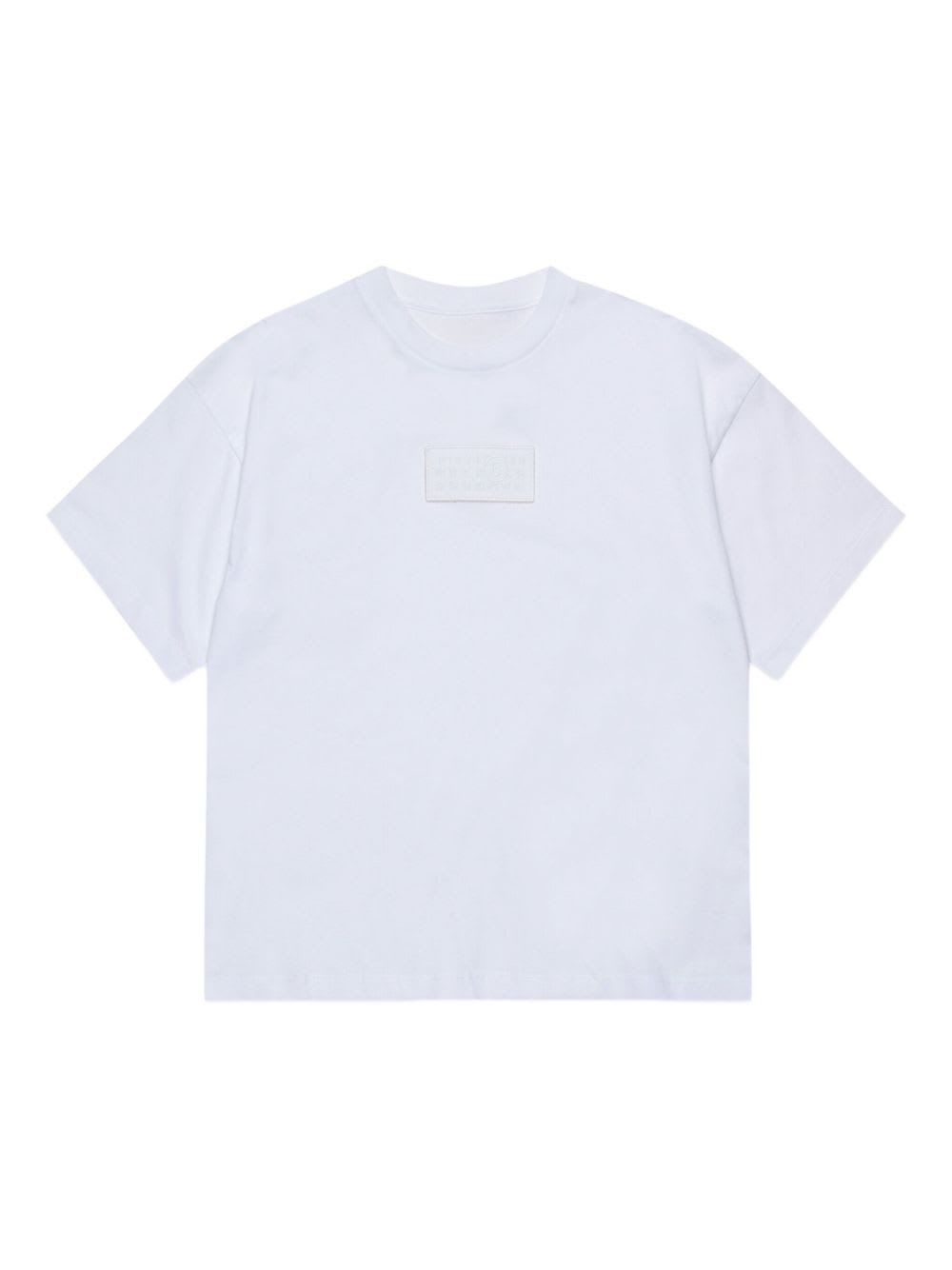 Mm6 Maison Margiela T-shirt In Jersey Con Patch Numeric Logo In Blue