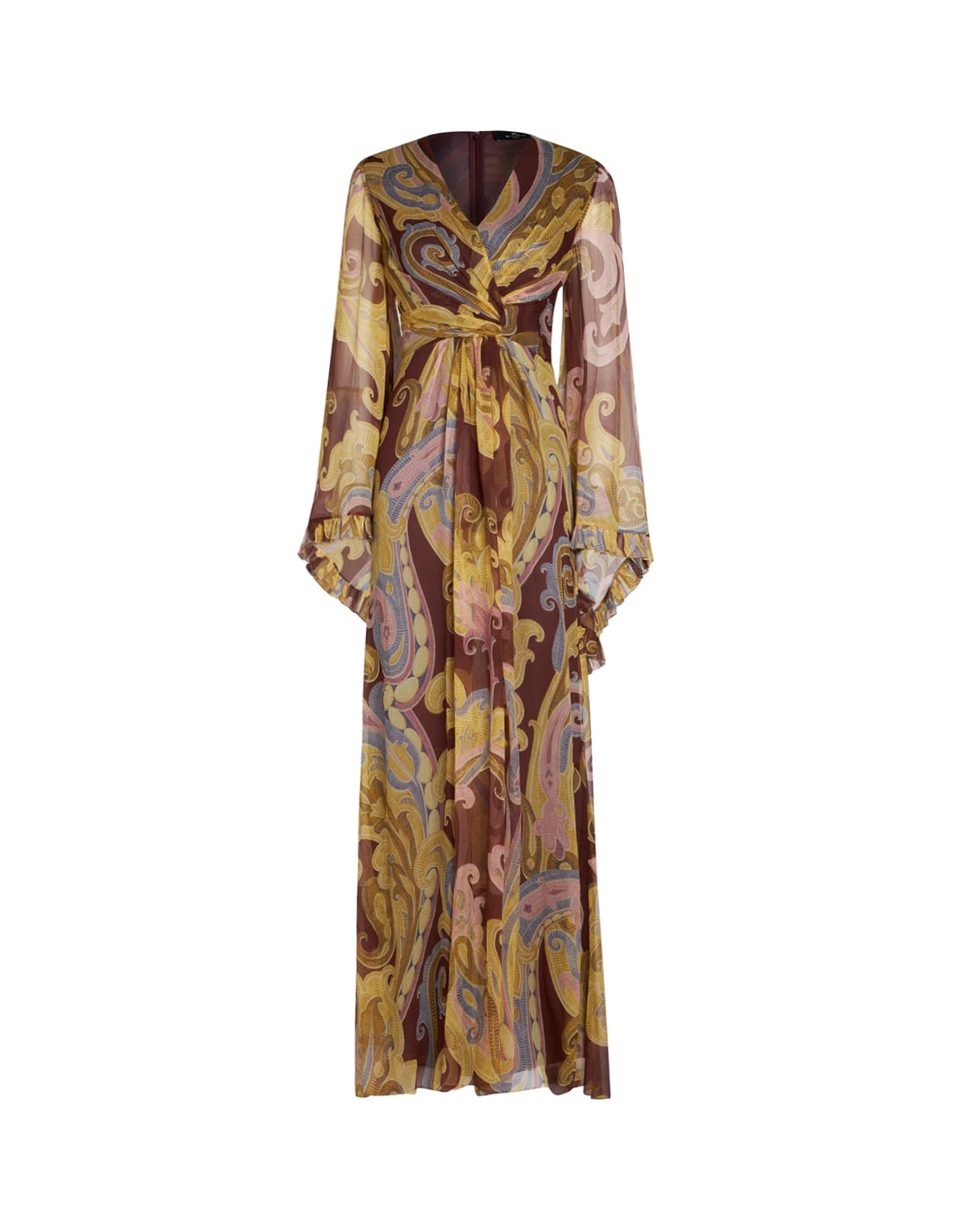 Shop Etro Burgundy Printed Silk Long Dress In Red