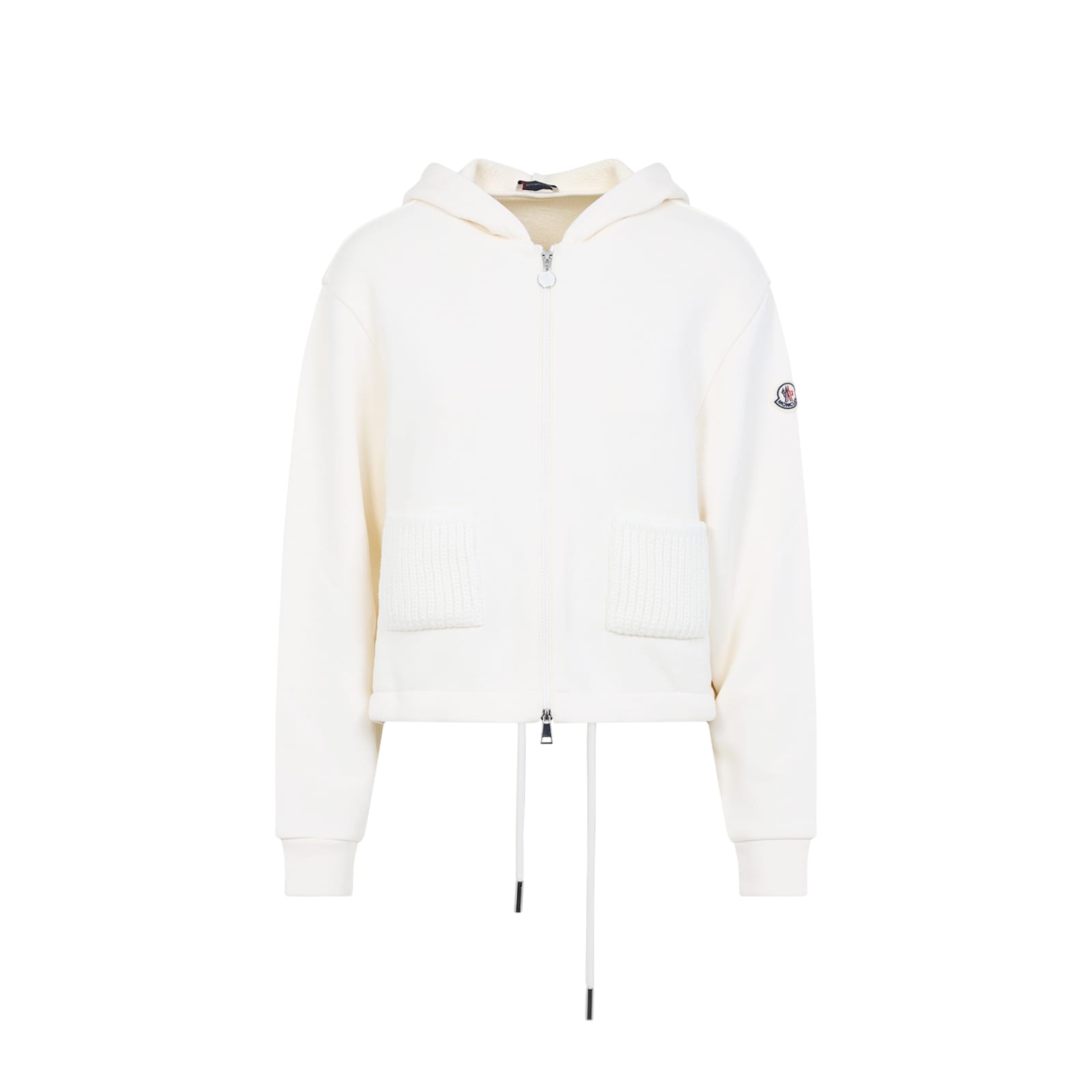 Moncler Cotton Fleece Zip Up Jacket In White