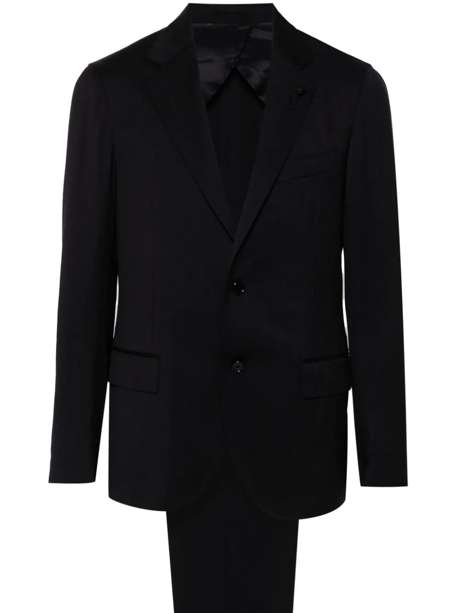 Shop Lardini Navy Blue Virgin Wool Suit