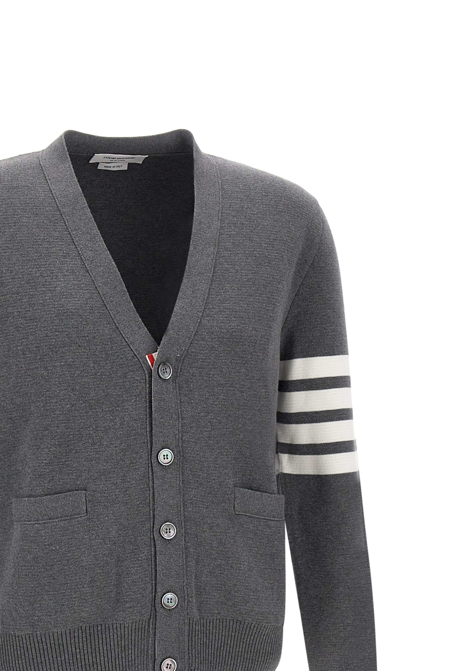 Thom Browne Milano Stitch 4bar Cotton Cardigan In Grey