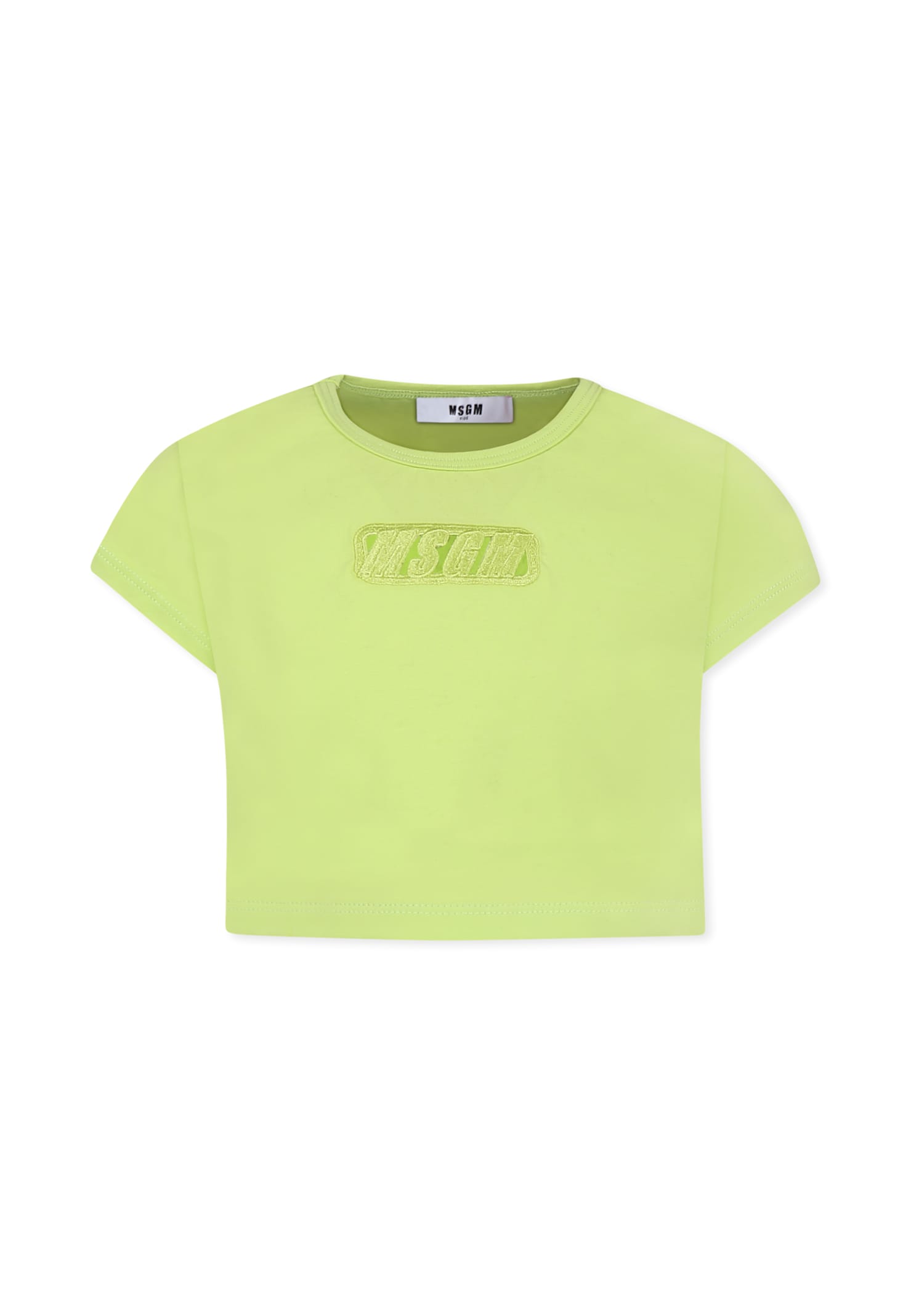 Msgm Green Crop T-shirt For Girl With Logo In Green