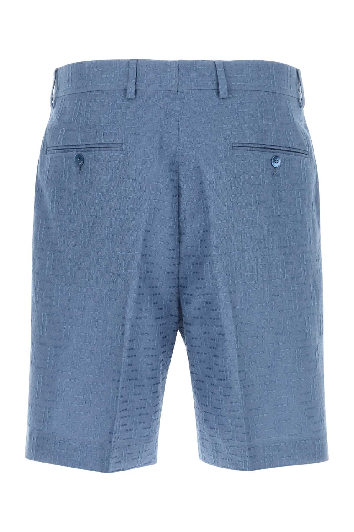 Fendi Linen Bermuda With Jacquard Trousers Light Blue In Blue