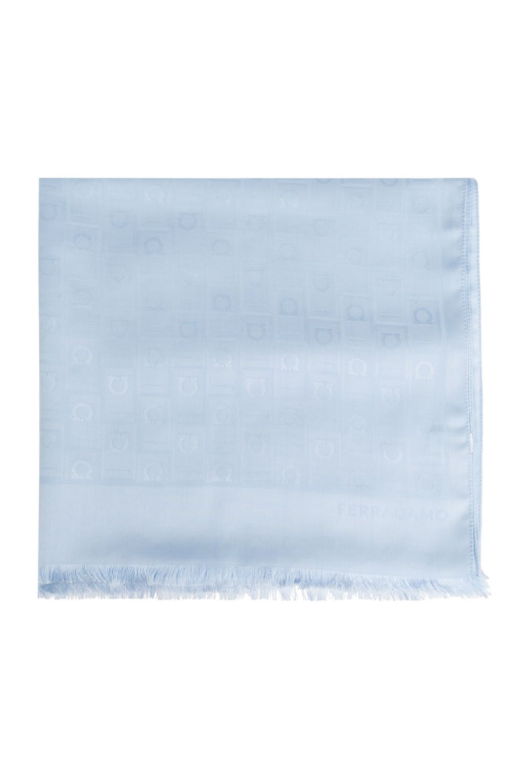 Shop Ferragamo Monogram Jacquard Frayed-edge Scarf In Blue