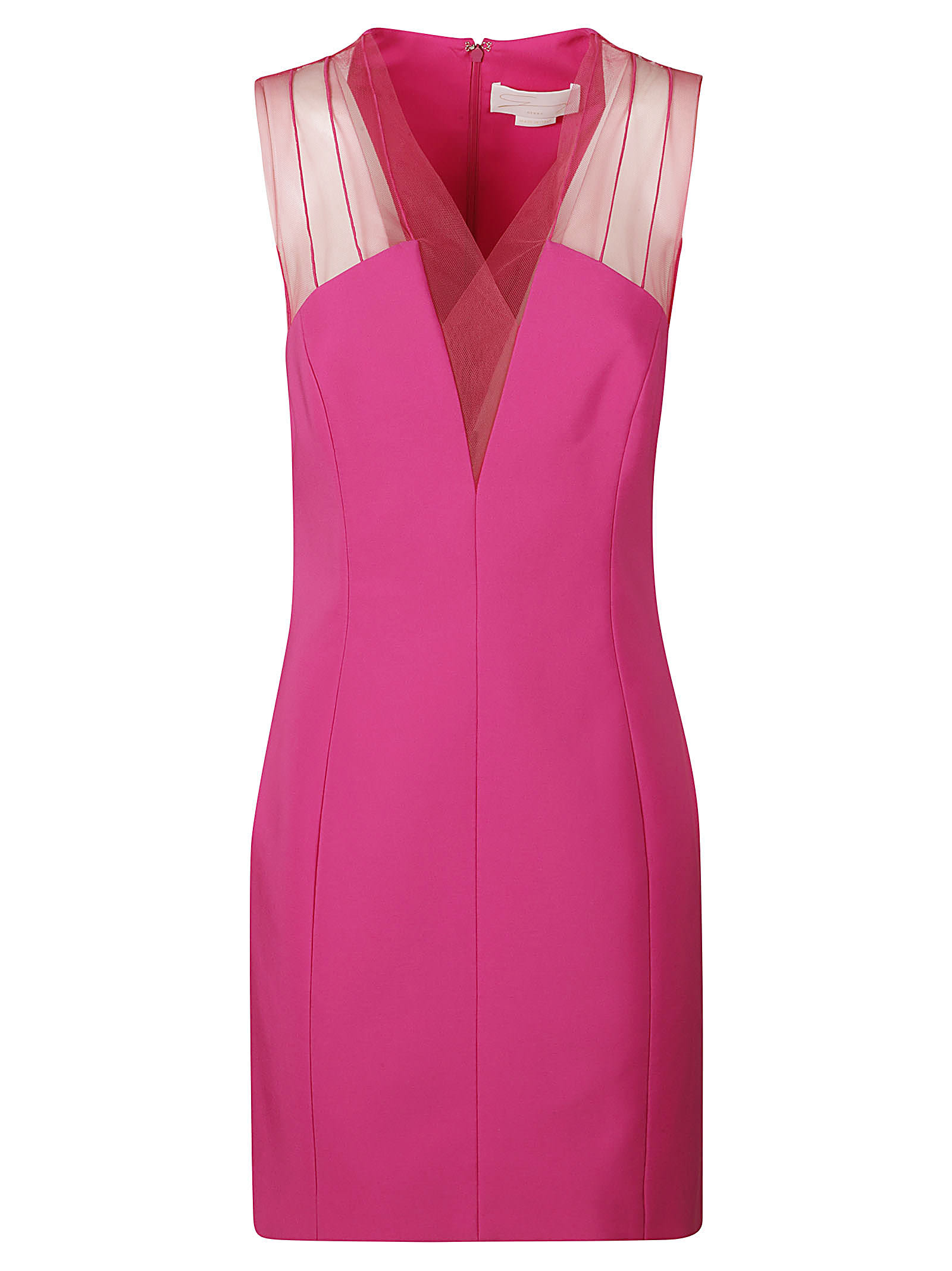 Shop Genny Rear Zip Lace Paneled Sleeveless Dress In Fuxia