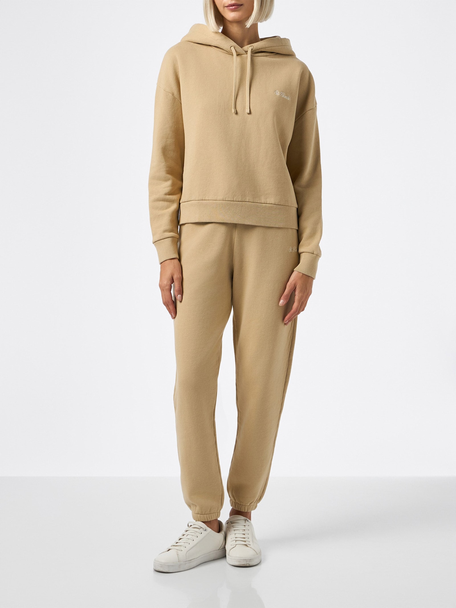 Mc2 Saint Barth Woman Beige Fleeced Cotton Hooded Sweatshirt Mindy In White