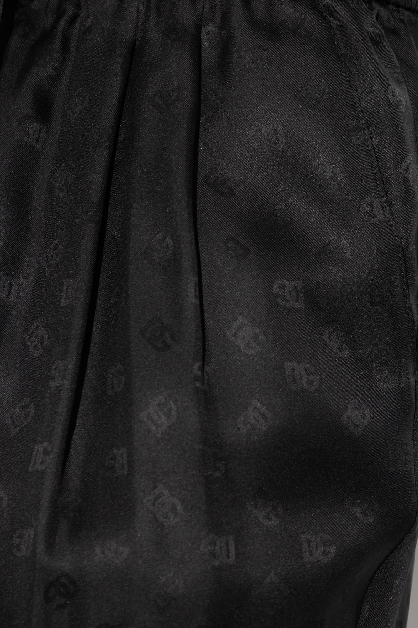 Dolce & Gabbana Silk Trousers With Monogram In Black