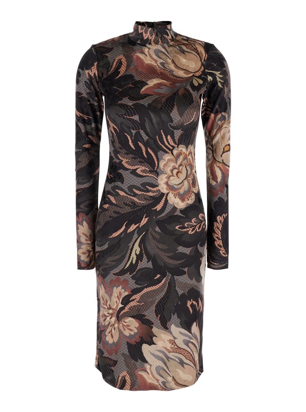 Shop Etro Multicolor Midi Dress With Jacquard Motif In Velvet Woman In Grey