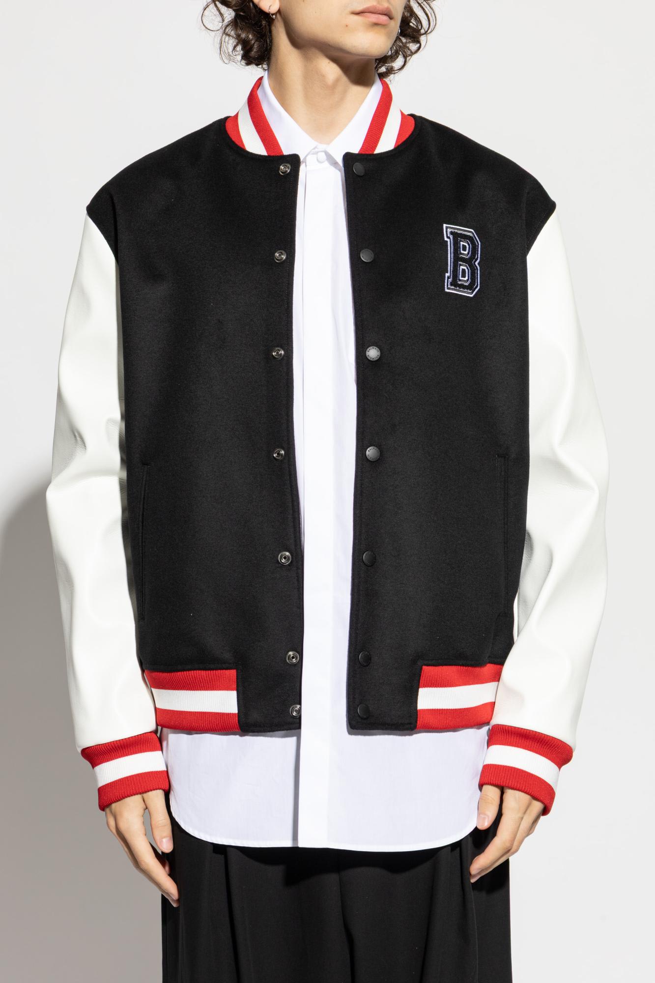 Balmain Wool And Eco-leather Varsity Jacket With Patch In Black