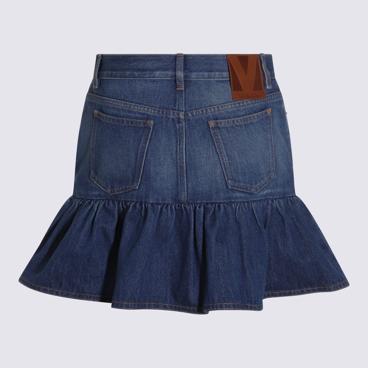 Valentino Ruffled Hem Skirt With Pockets And Belt Loops In Blue