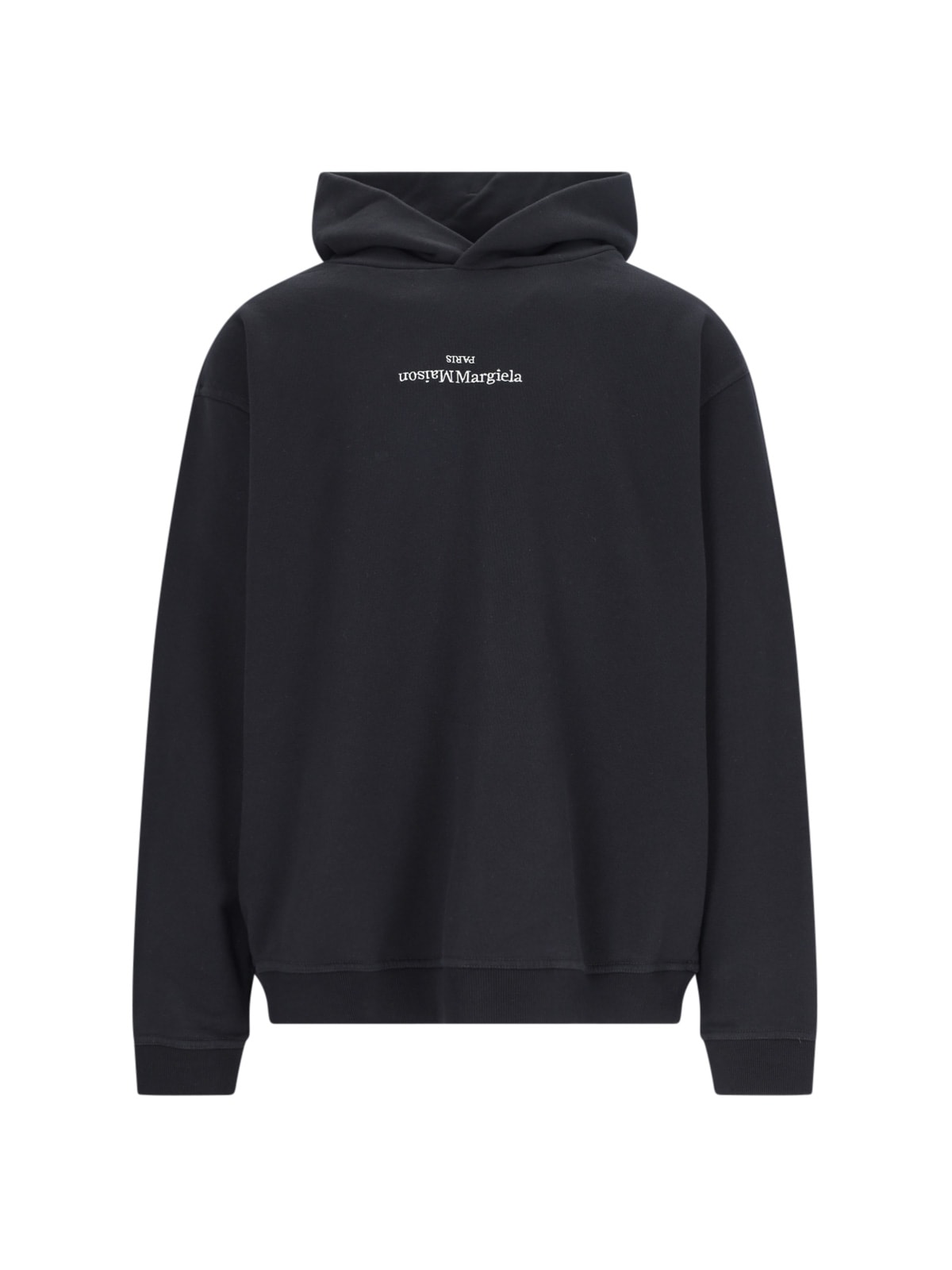 Maison Margiela Minimalist Black Hoodie With Upside-down Logo