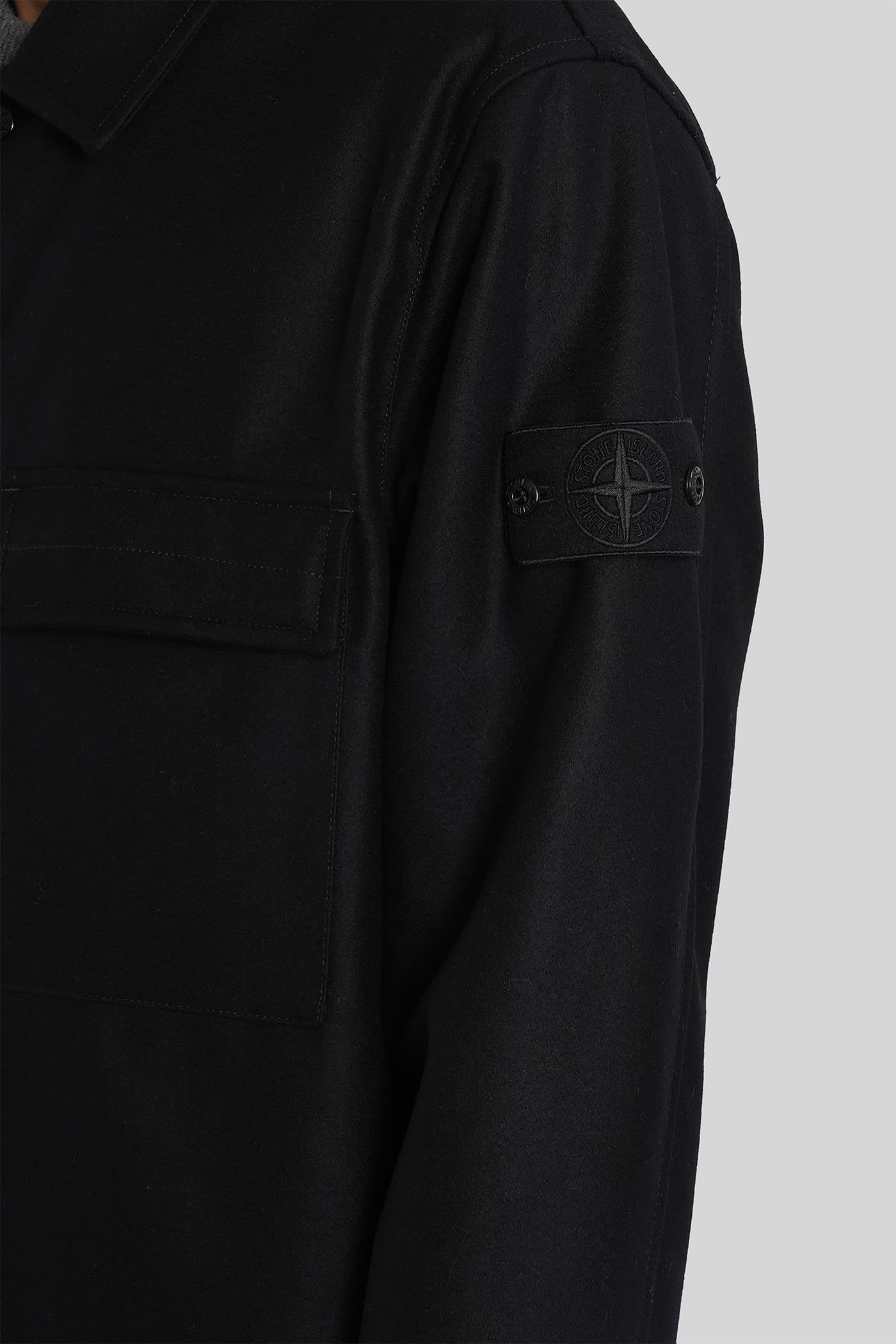 Stone Island Ghost Virgin Wool Blend Overshirt In Black