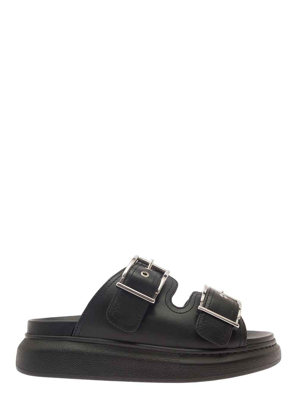 Alexander McQueen Black Sandals With Double-straps In Leather Woman