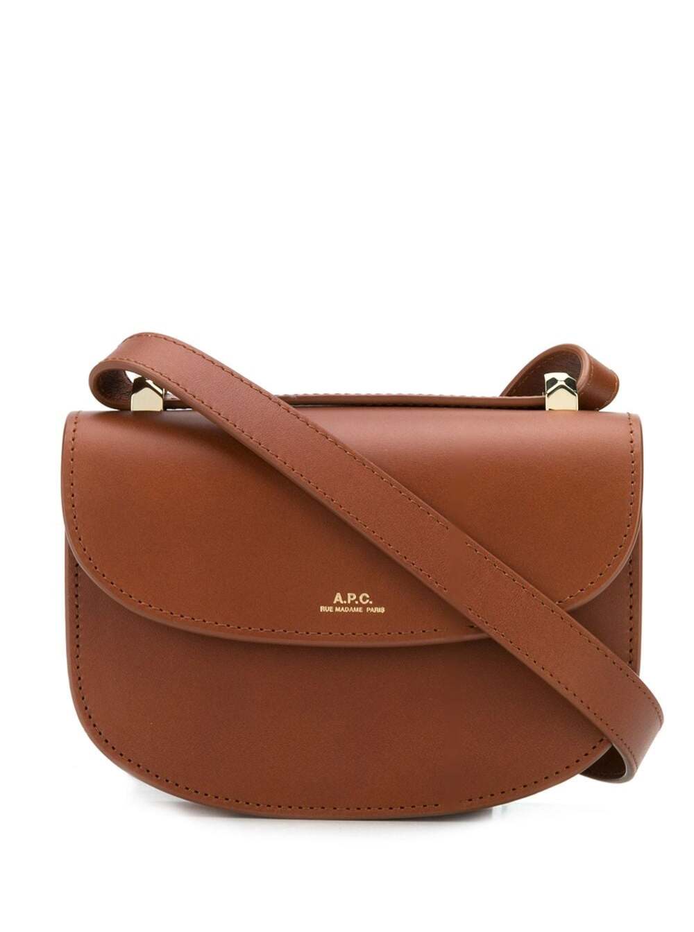 Apc Geneve Brown Shoulder Bag In Genuine Leather With Adjustable Shoulder Strap And Gold-colored Engrave