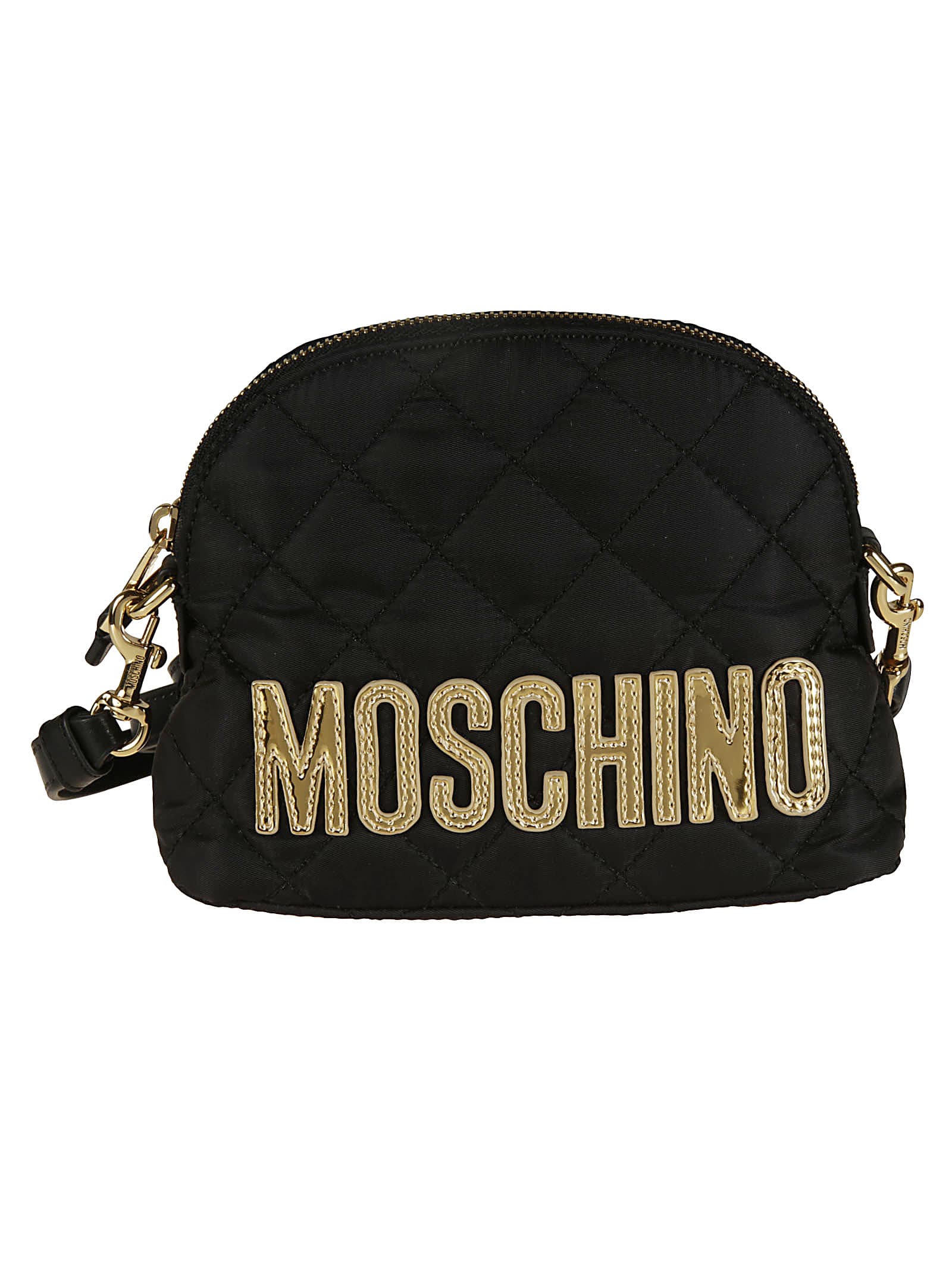 Moschino Diamond Patterned Logo Top Zip Shoulder Bag