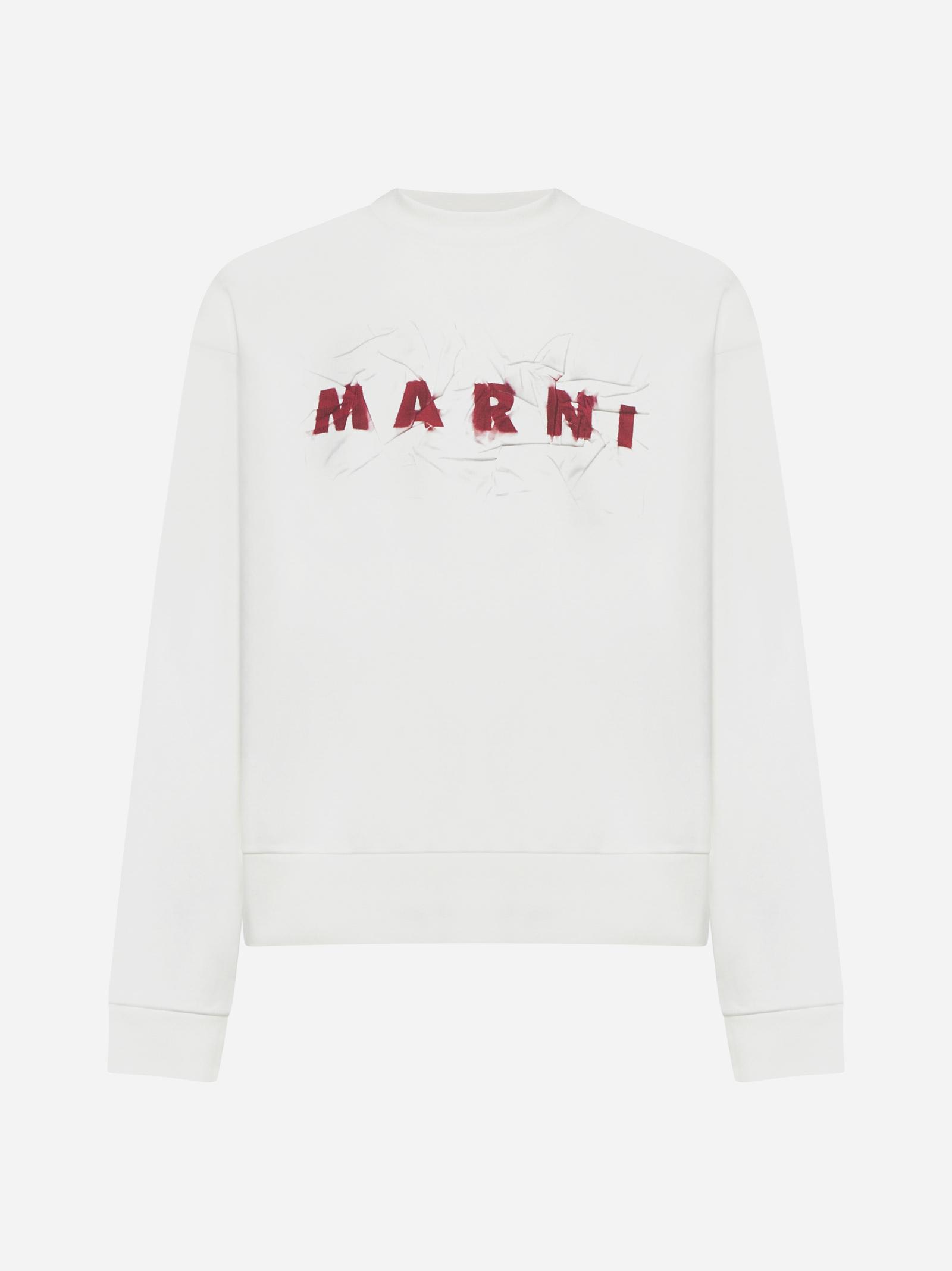 Shop Marni Logo Cotton Oversized Sweatshirt In White