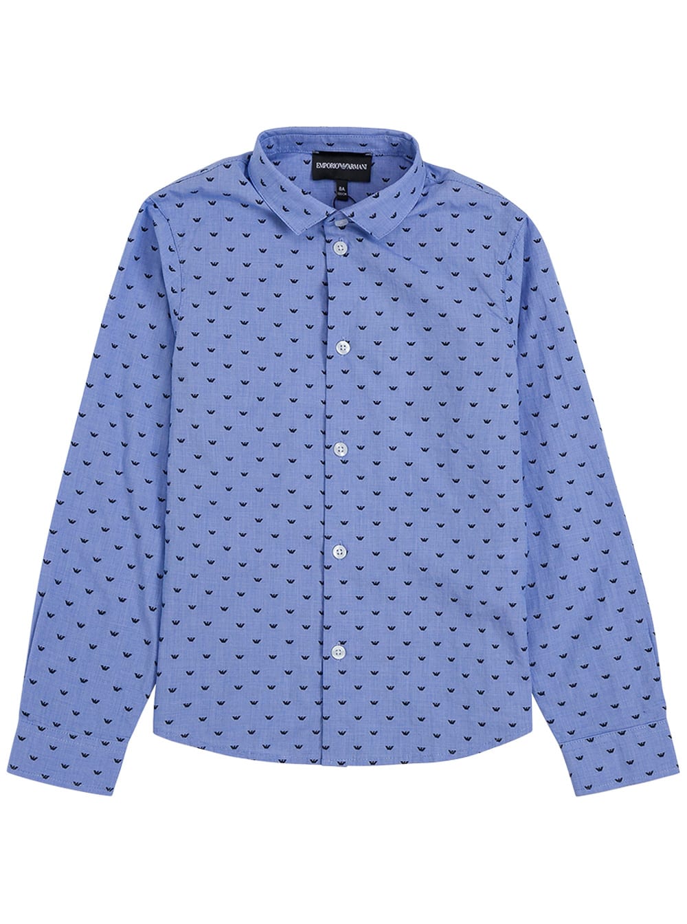 Emporio Armani Light Blue Cotton Shirt With Allover Logo Print
