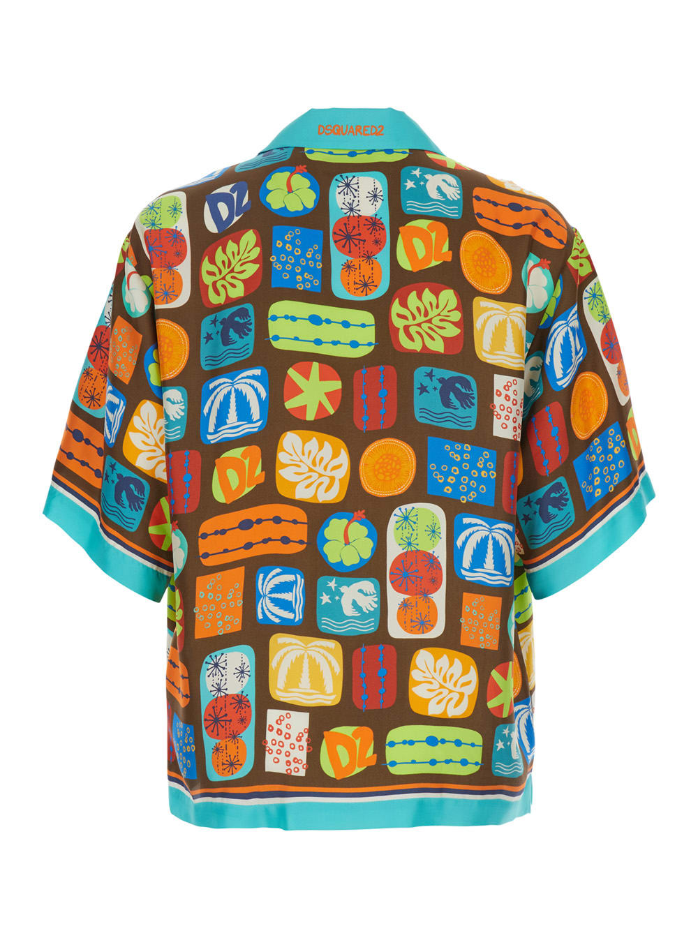 Dsquared2 Multicolor Shirt With Cuban Collar And All-over Printed Motif