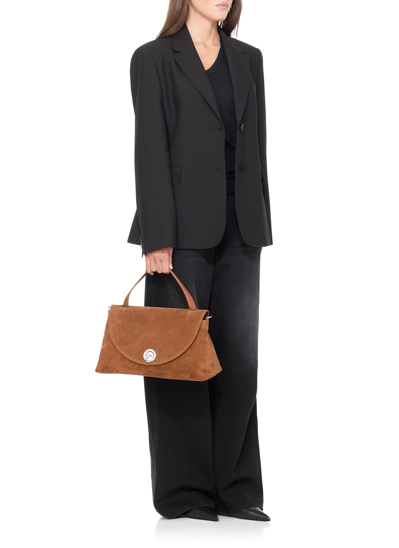 Coccinelle Suede Leather Shoulder Bag With Top Handle In Brown